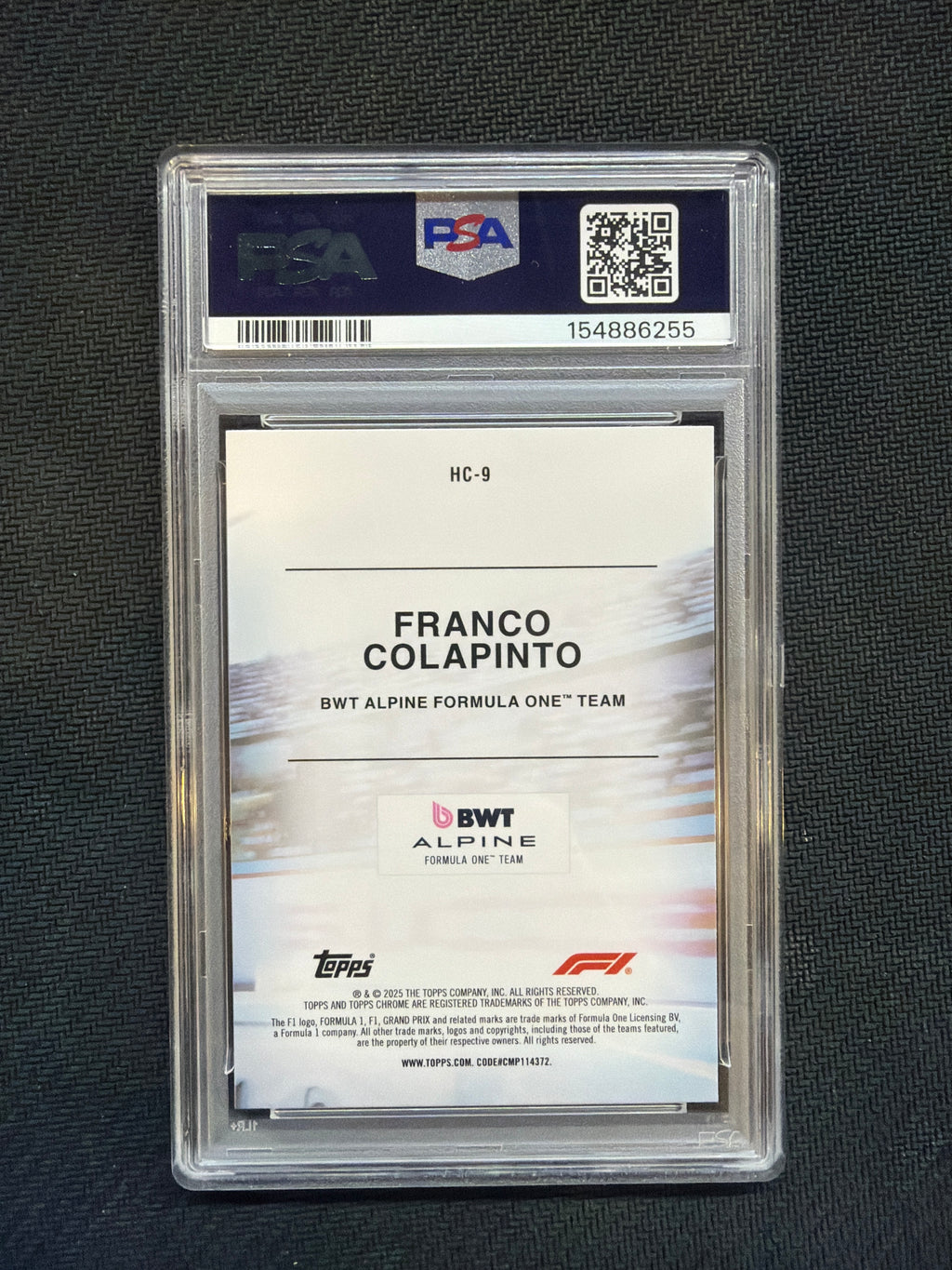 2025 Topps Chrome F1 Franco Colapinto Helmet Collection PSA 10