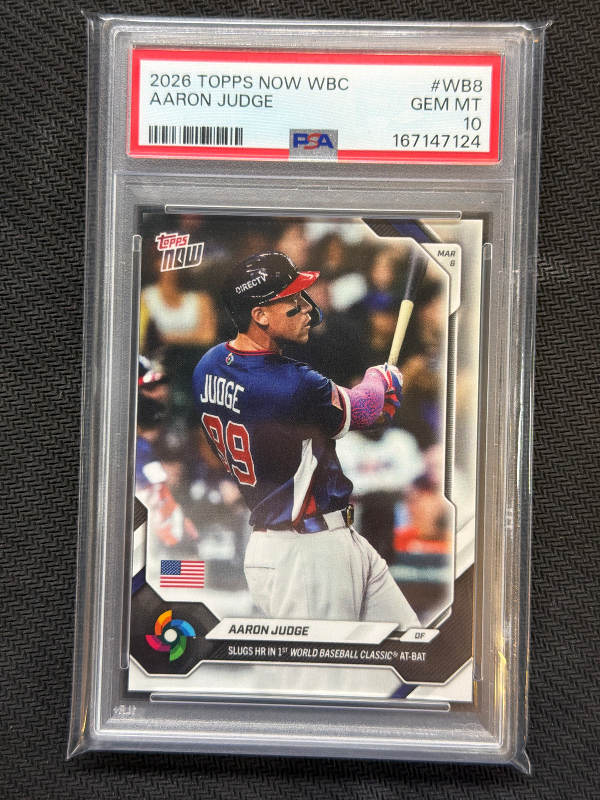 2026 Topps Now WBC Aaron Judge #WB8 Slugs 1st HR PSA 10 124