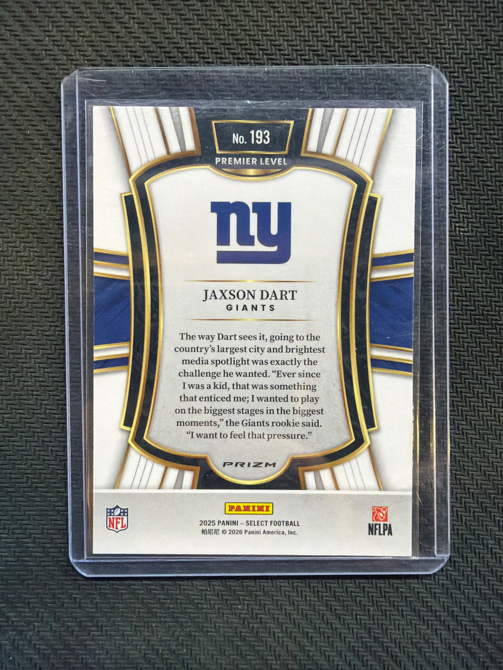 2025 Panini Select Jaxson Dart Premier Level Black Red Shock Giants