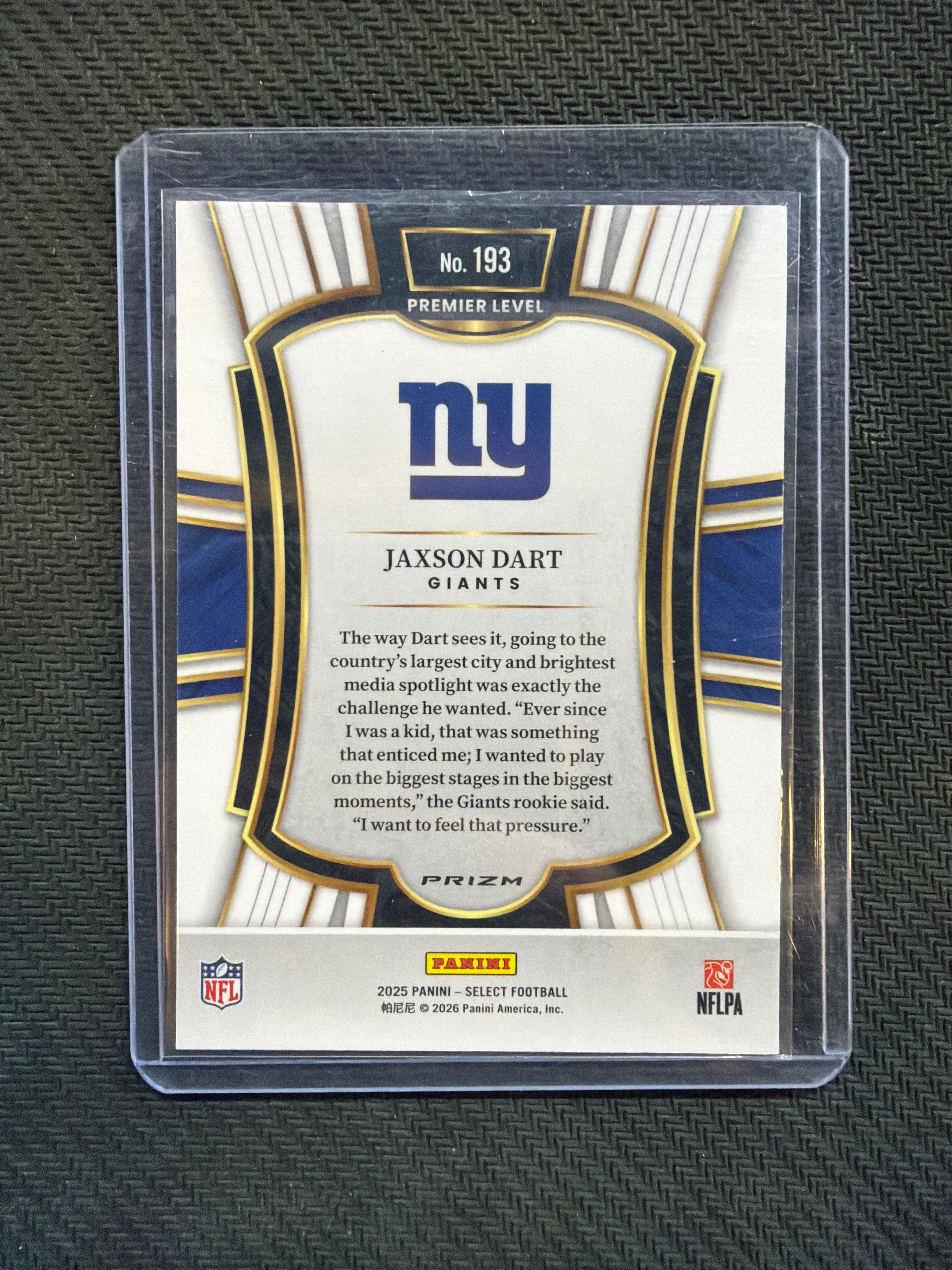 2025 Panini Select Jaxson Dart Premier Level Black Red Shock Giants