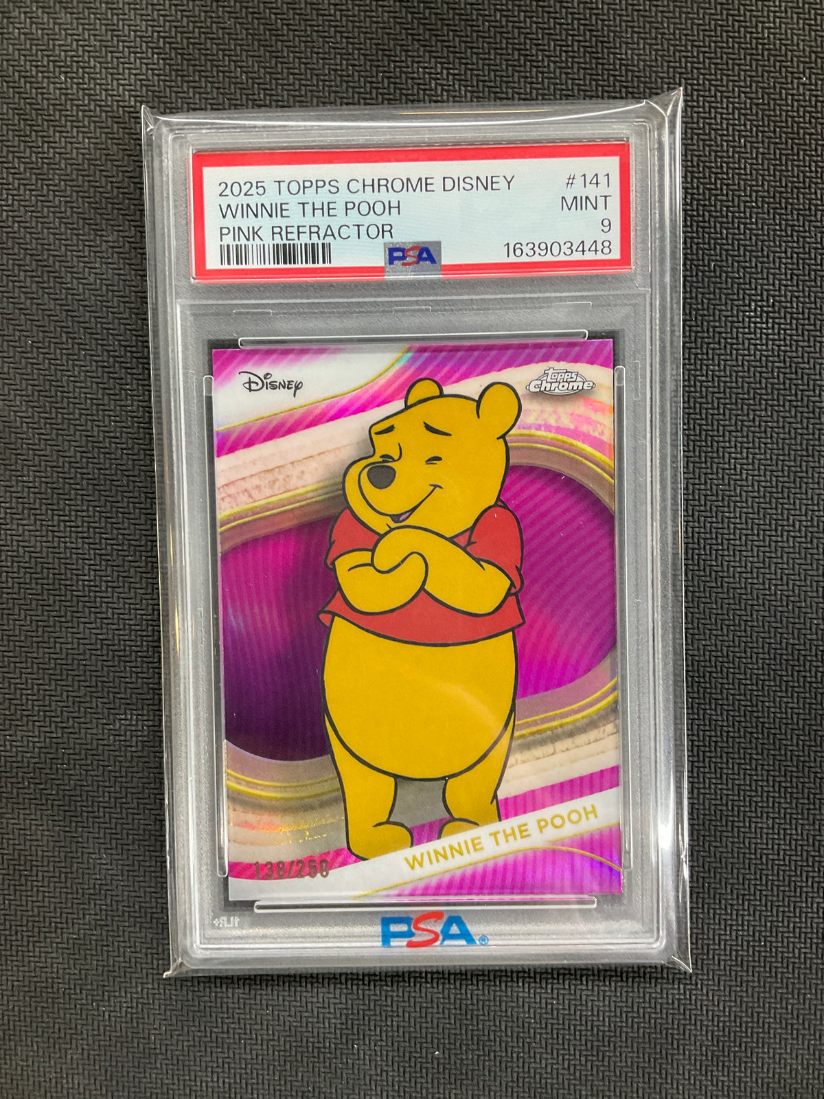 2025 Topps Chrome Disney Winnie The Pooh Pink Refractor /250 # 141 PSA 9