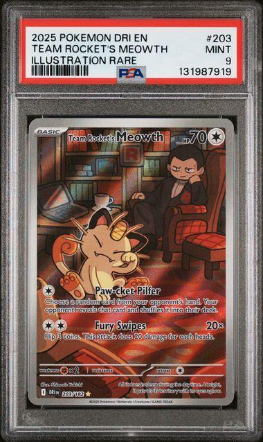 2025 Pokemon Destined Rivals Team Rocket's Meowth 203 PSA 9