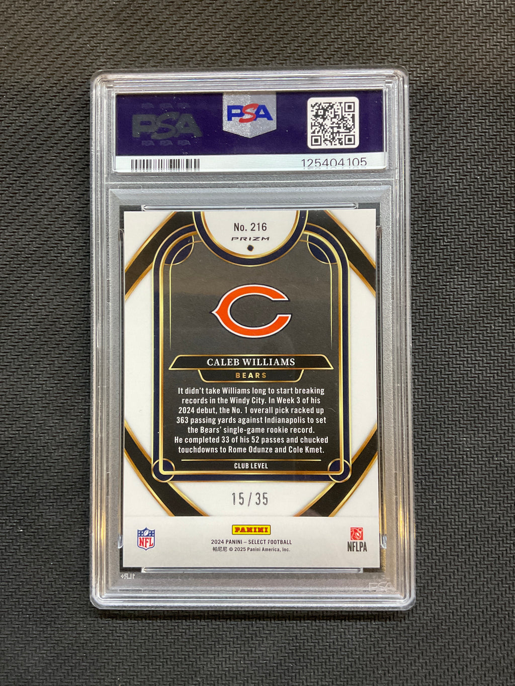 2024 Select Caleb Williams White Prizm /35 Rookie PSA 10 Bears