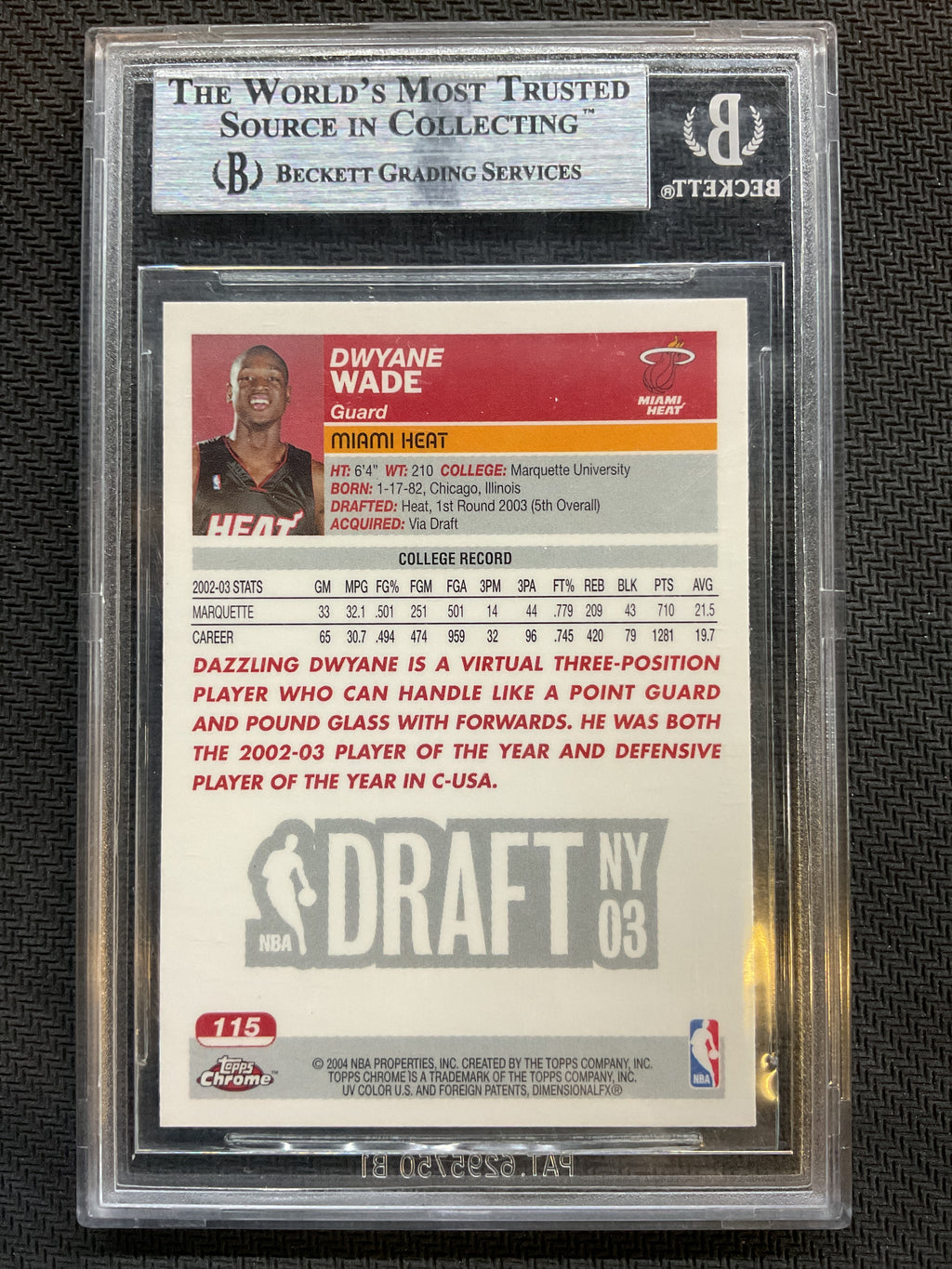 2003 Topps Chrome Dwayne Wade Rookie BGS 9 Heat