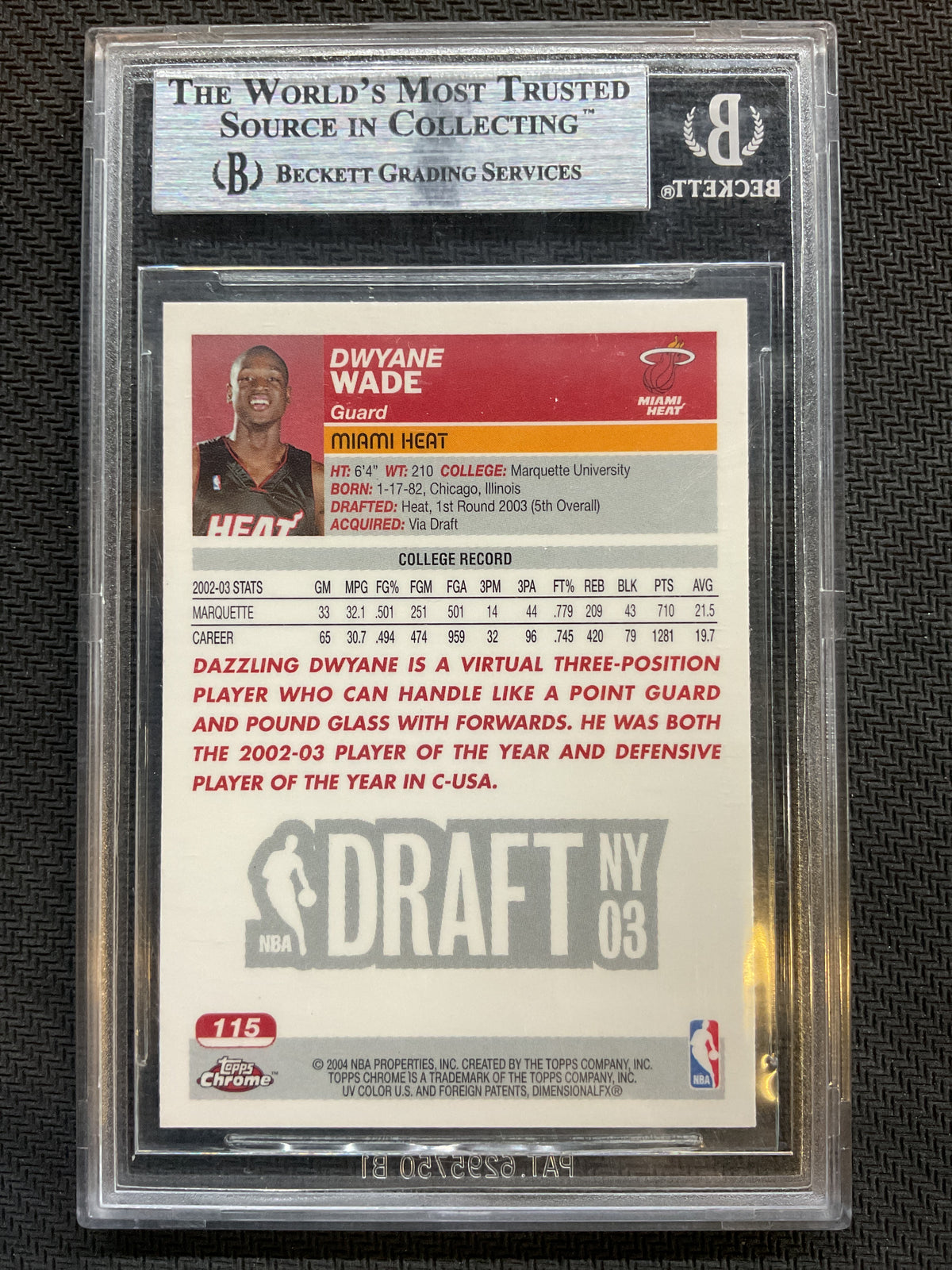 2003 Topps Chrome Dwayne Wade Rookie BGS 9 Heat
