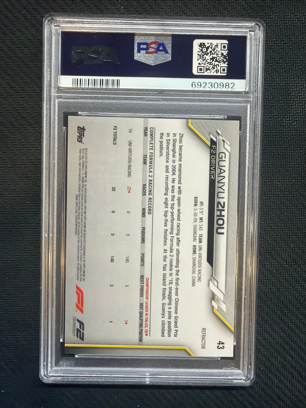 2020 Topps Chrome F1 Guanyu Zhou Rookie Refractor PSA 10 982