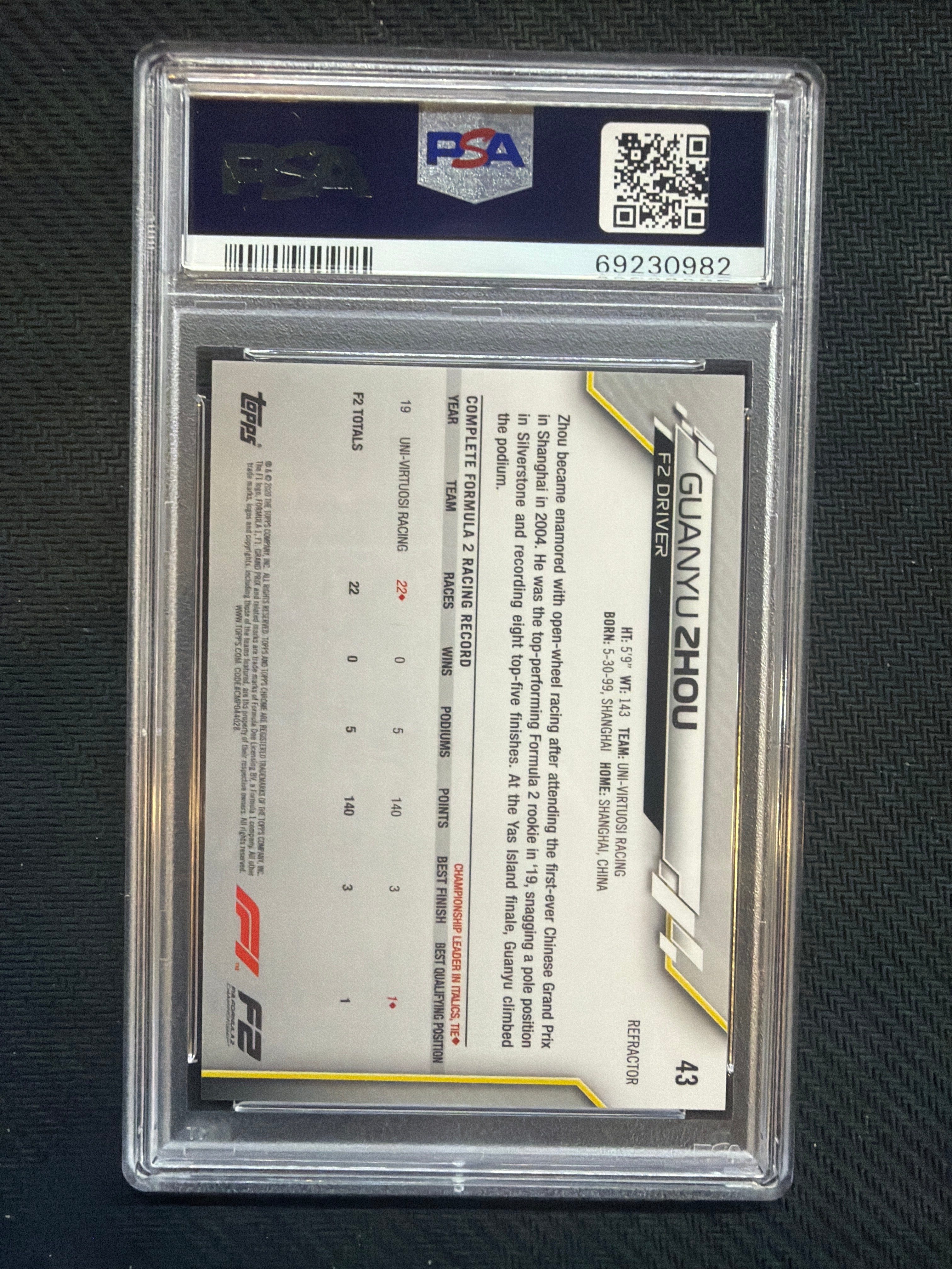 2020 Topps Chrome F1 Guanyu Zhou Rookie Refractor PSA 10 982