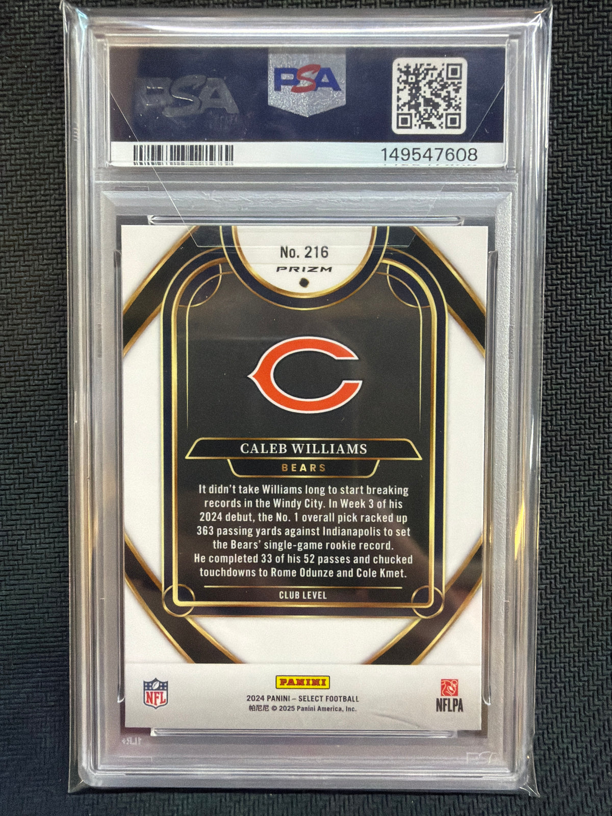 2024 Select Caleb Williams Black & Green Shoch #216 Rookie PSA 10 Bears