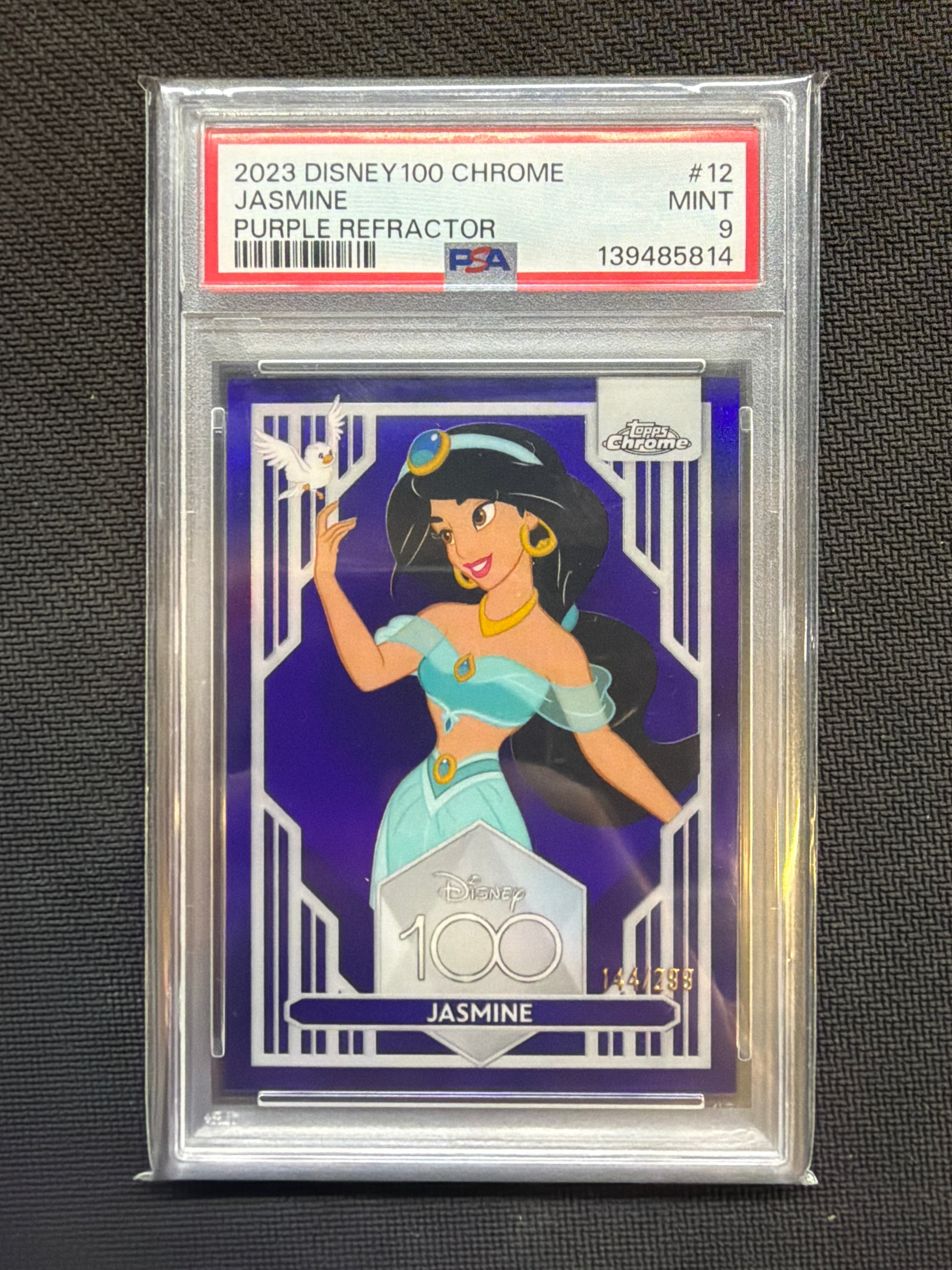 2023 Topps Chrome Disney 100 Jasmine Purple /299 PSA 9