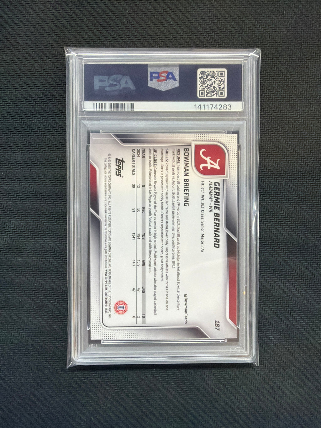 2025 Bowman U Chrome Germie Bernard Aqua Mini /325 PSA 10 Alabama