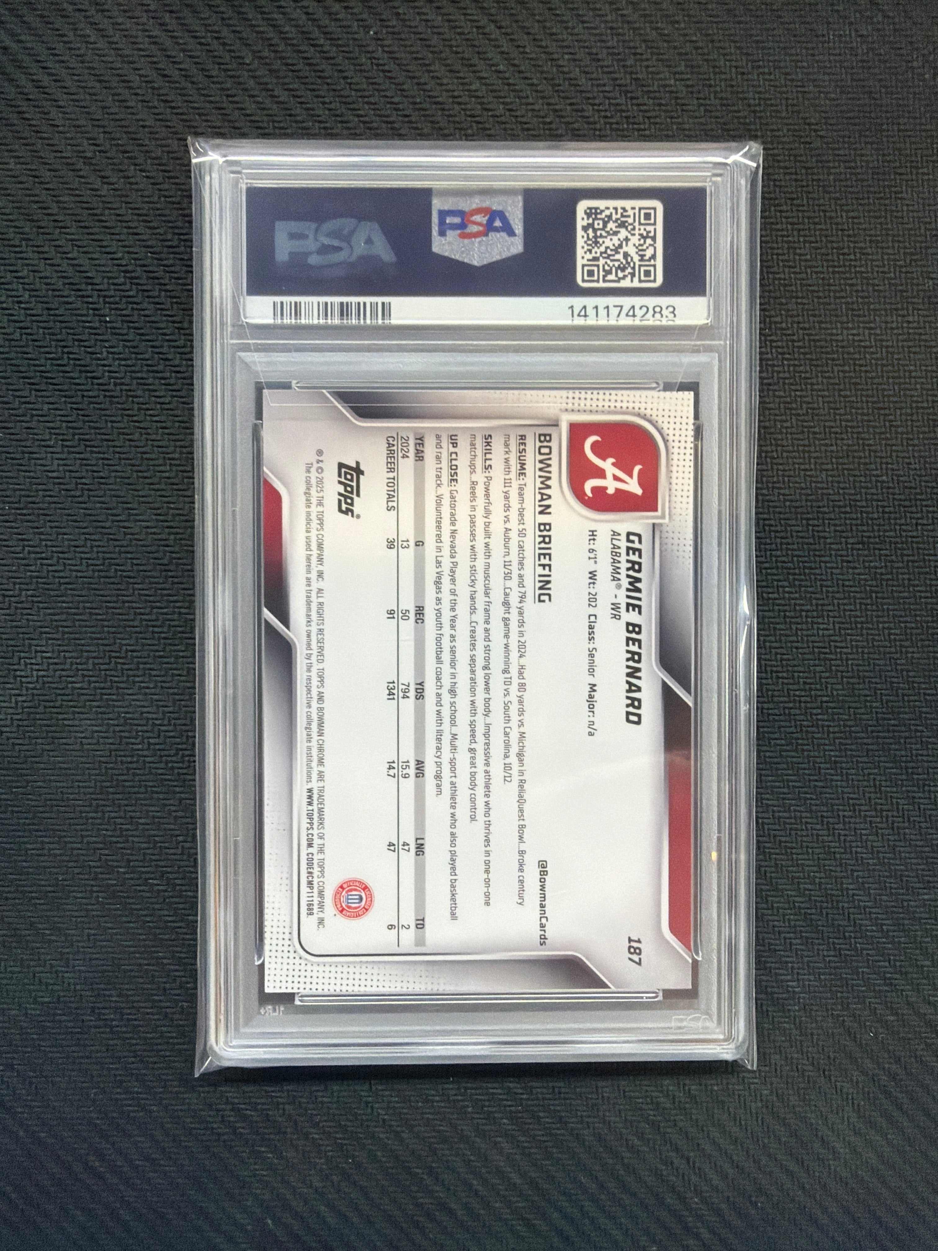 2025 Bowman U Chrome Germie Bernard Aqua Mini /325 PSA 10 Alabama
