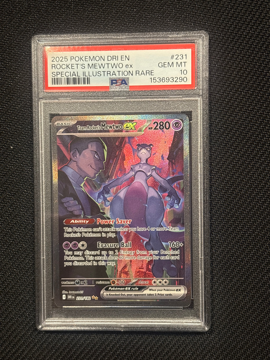 2025 Pokemon Destined Rivals Team Rocket's Mewtwo ex 231 PSA 10