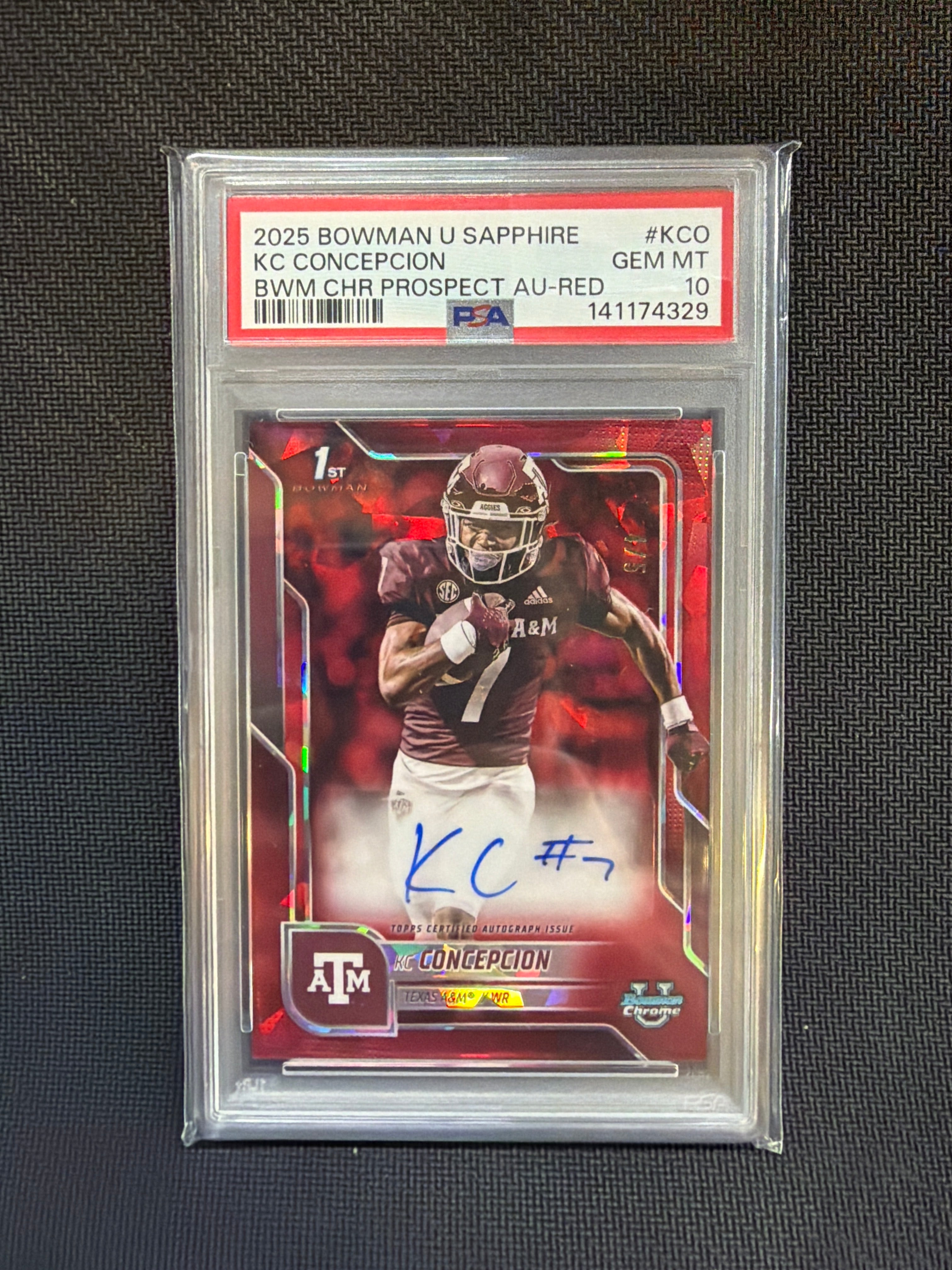 2025 Bowman U Sapphire KC Concepcion Red Auto /5 PSA 10 Taxas A&M
