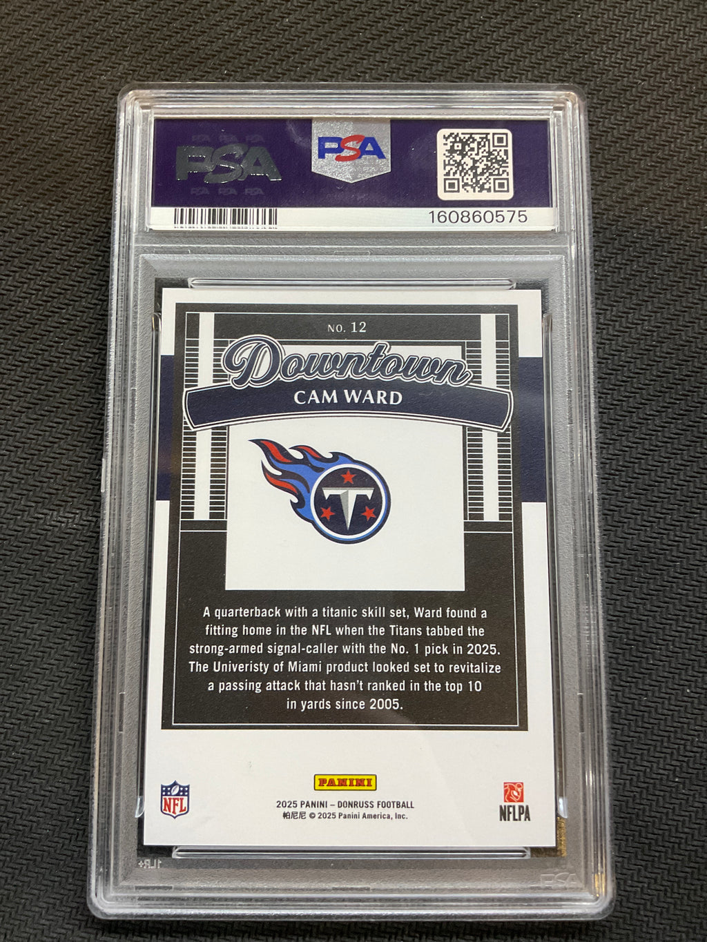 2025 Donruss Cam Ward Downtown PSA 9 Titans