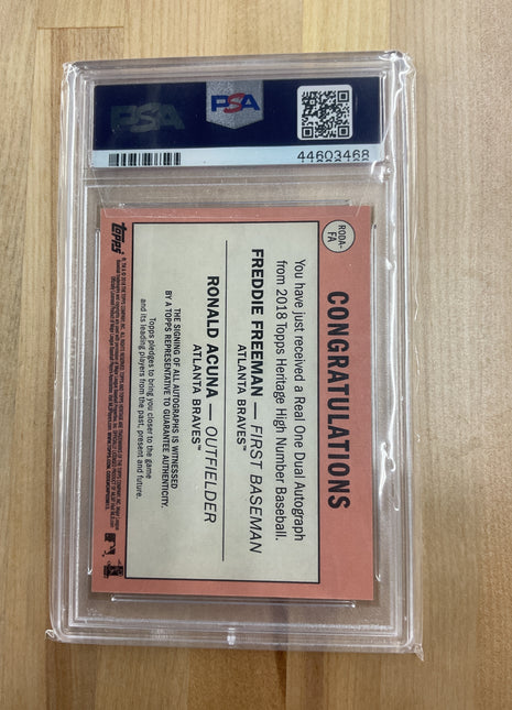 2018 Topps Heritage Real One Dual Autographs R. Acuna F. Freeman Autograph #FA PSA 10