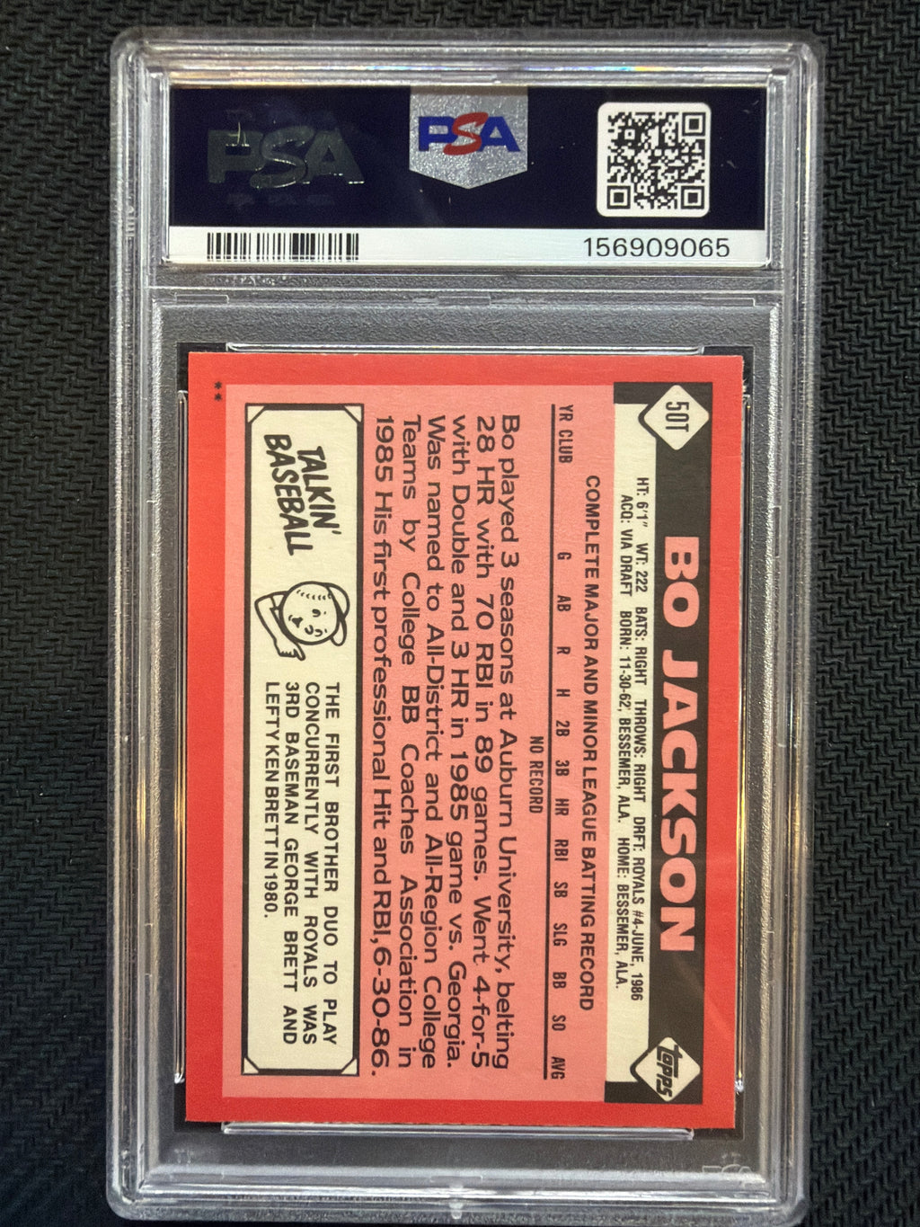 1986 Topps Traded Bo Jackson #50T PSA 7 Royals 065