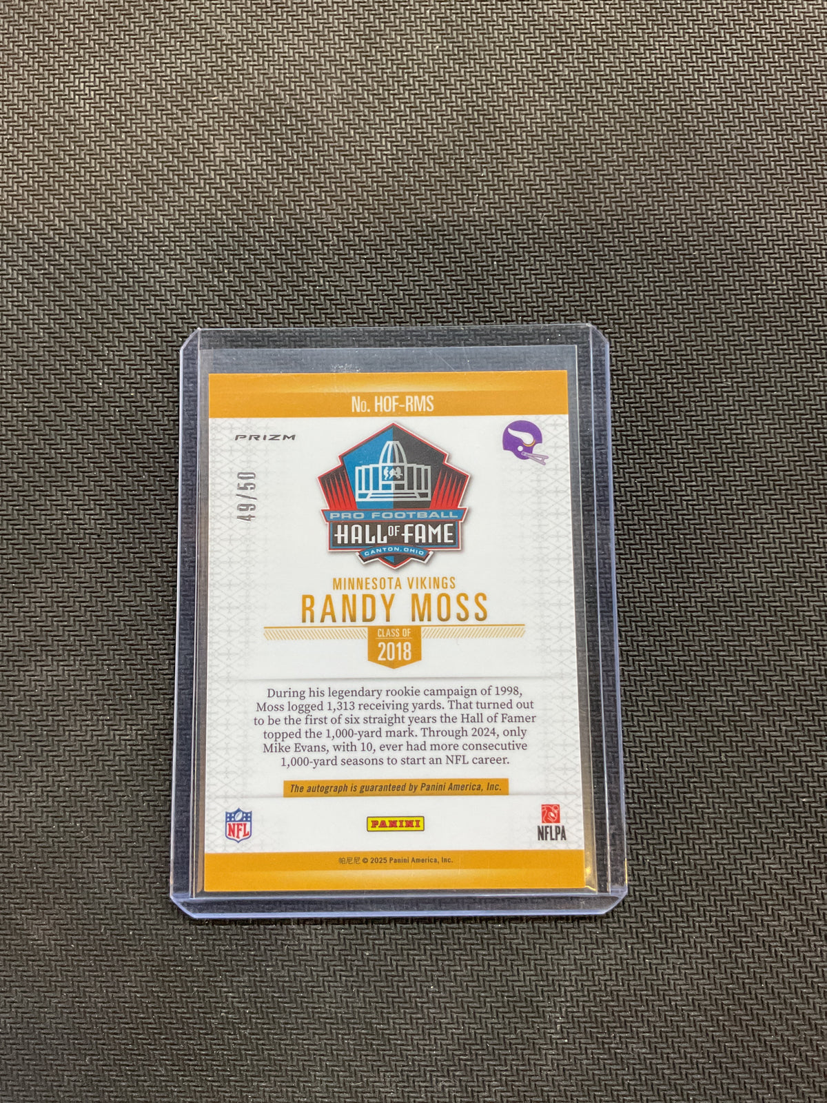 2025 Panini Randy Moss Silver Hall of Fame Auto /50 Vikings
