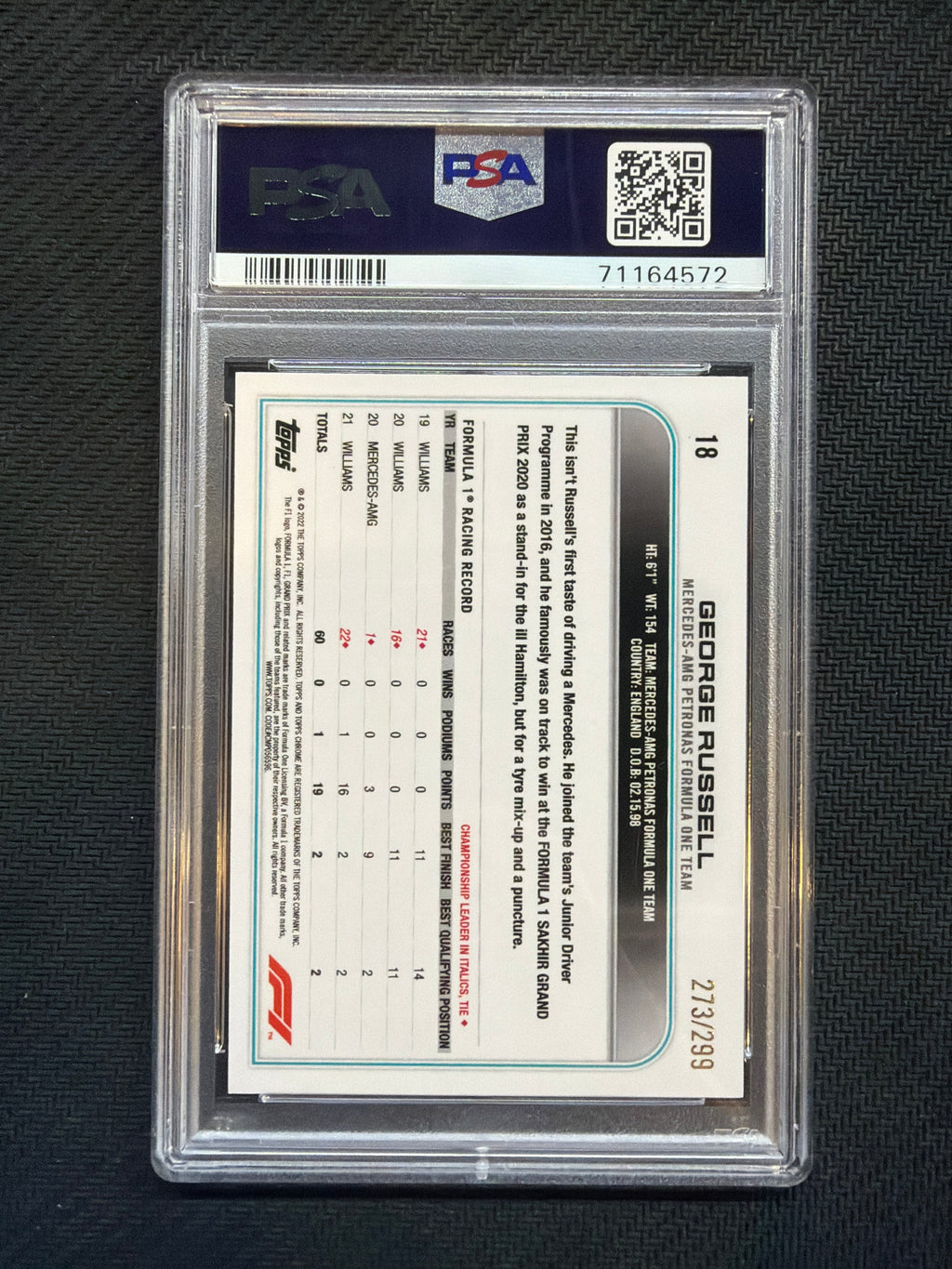 2022 Topps Chrome F1 George Russell Mini Diamond /299 PSA 10 572