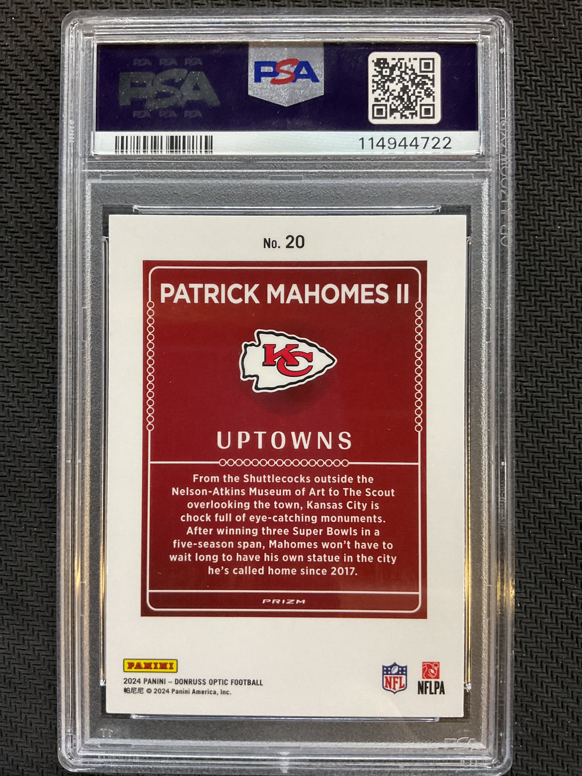 2024 Donruss Optic Patrick Mahomes Uptowns #20 PSA 9 Chiefs