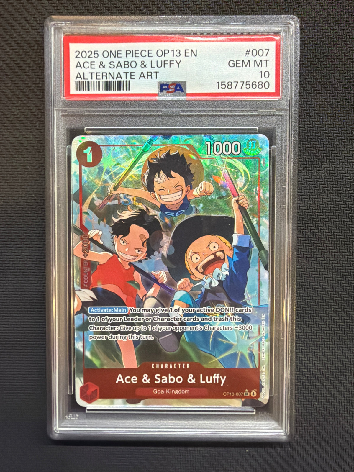 2025 One Piece OP13 Ace & Sabo & Luffy Alt Art PSA 10 680