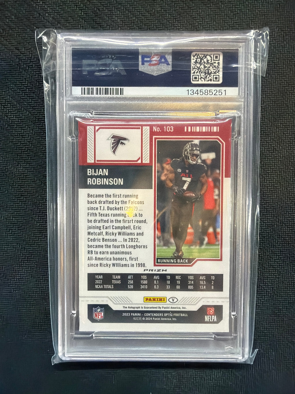 2023 Contenders Optic Bijan Robinson Rookie Auto Silver PSA 9