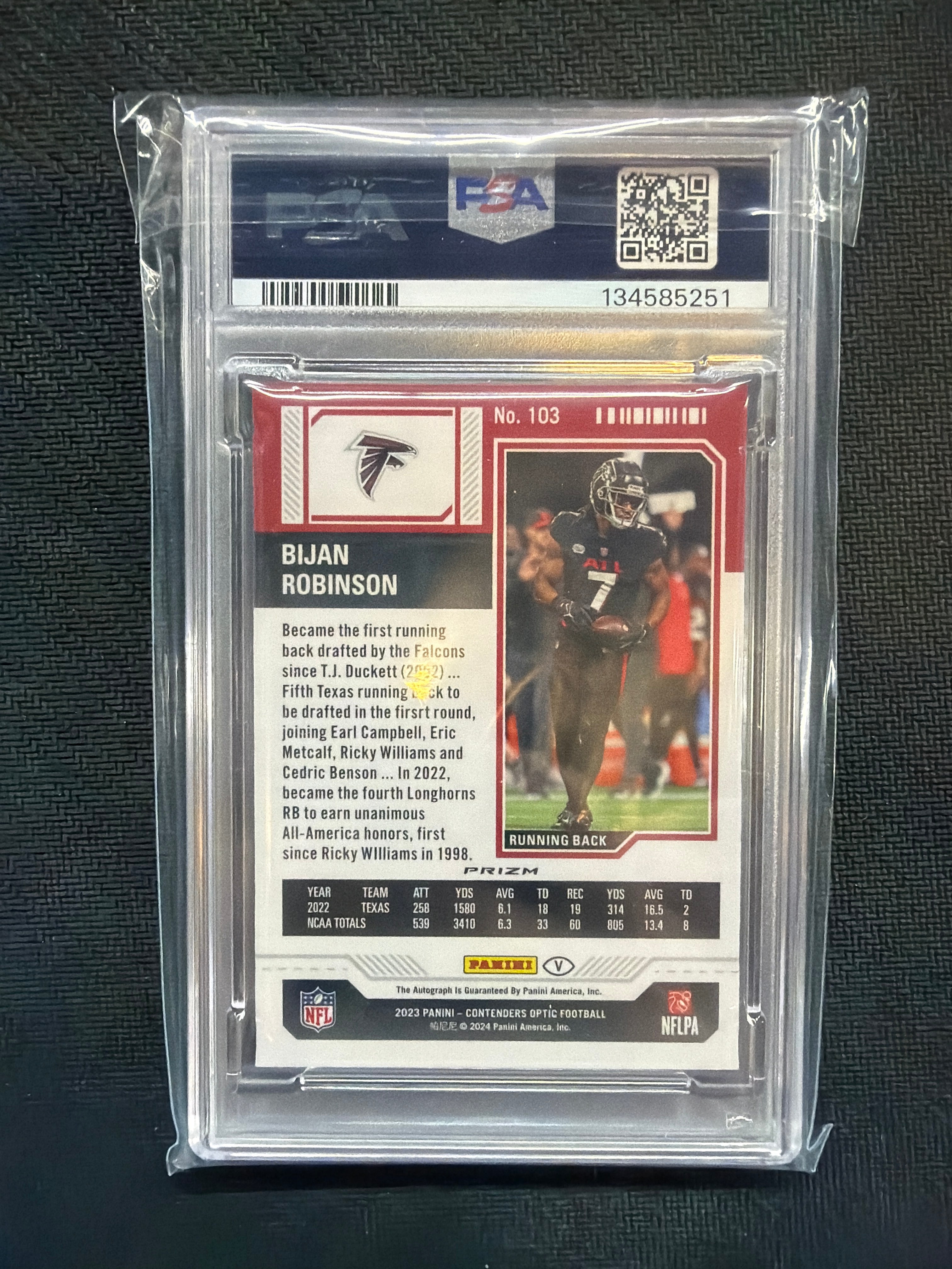 2023 Contenders Optic Bijan Robinson Rookie Auto Silver PSA 9