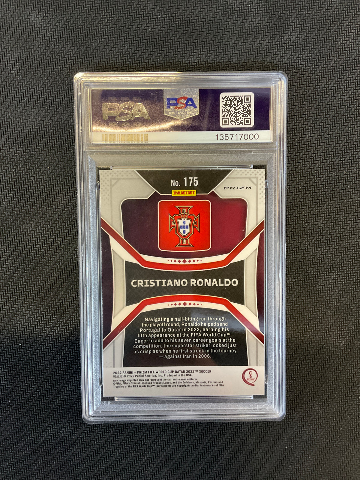 2022 Prizm World Cup Cristiano Ronaldo Hyper Prizm PSA 9