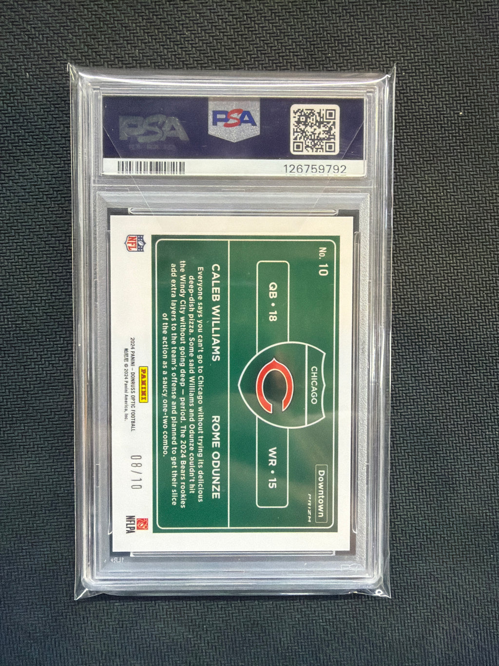 2024 Donruss Optic Caleb Williams Rome Odunze Duos Downtown! Gold /10 Rookie PSA 10 Bears