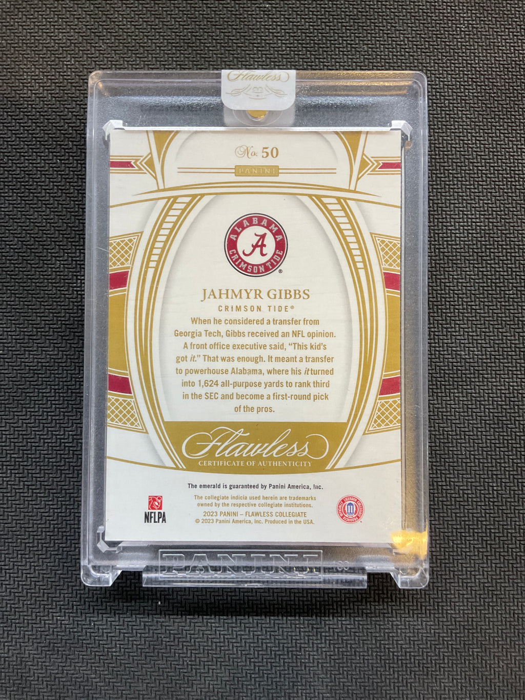 2023 Panini Flawless Jahmyr Gibbs Emerald /5 Rookie #50 Alabama