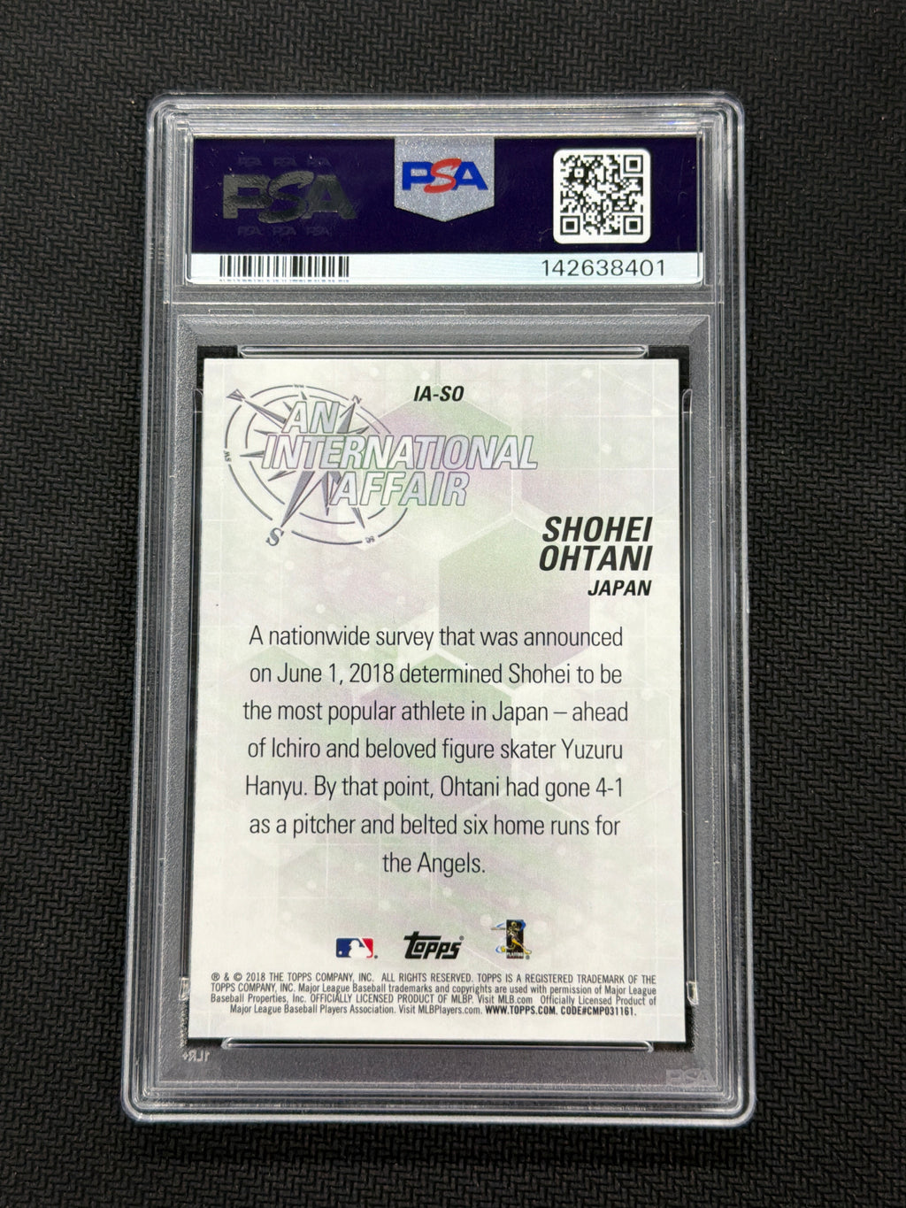2018 Topps Chrome Update Shohei Ohtani International PSA 10 401