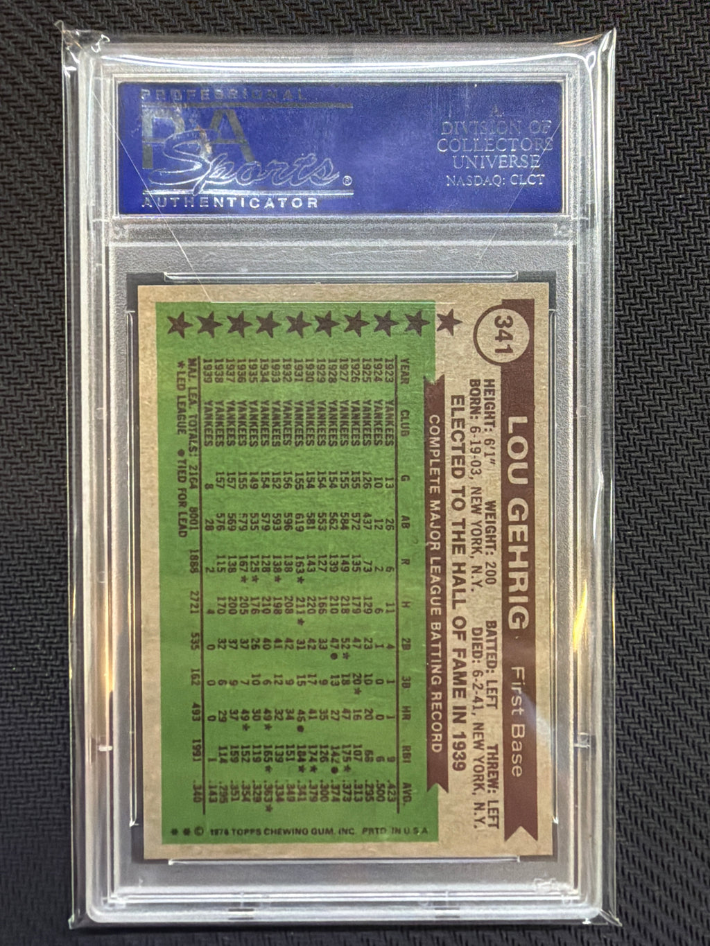 1976 Topps Lou Gehrig All Time All Star #341 PSA 8 Yankees