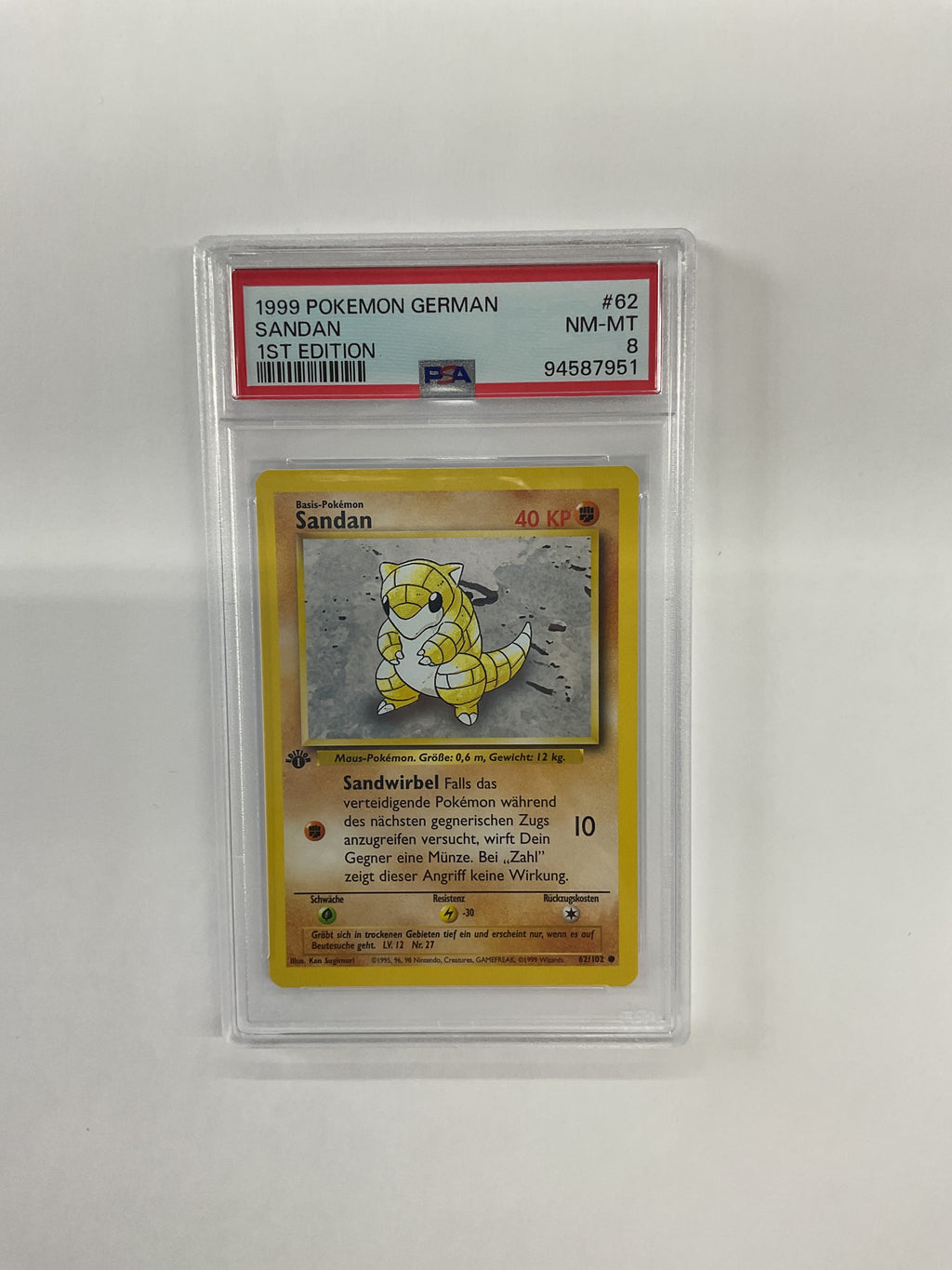 1999 German Pokemon 1st Edition Sandan (Sandshrew) 62 PSA 8