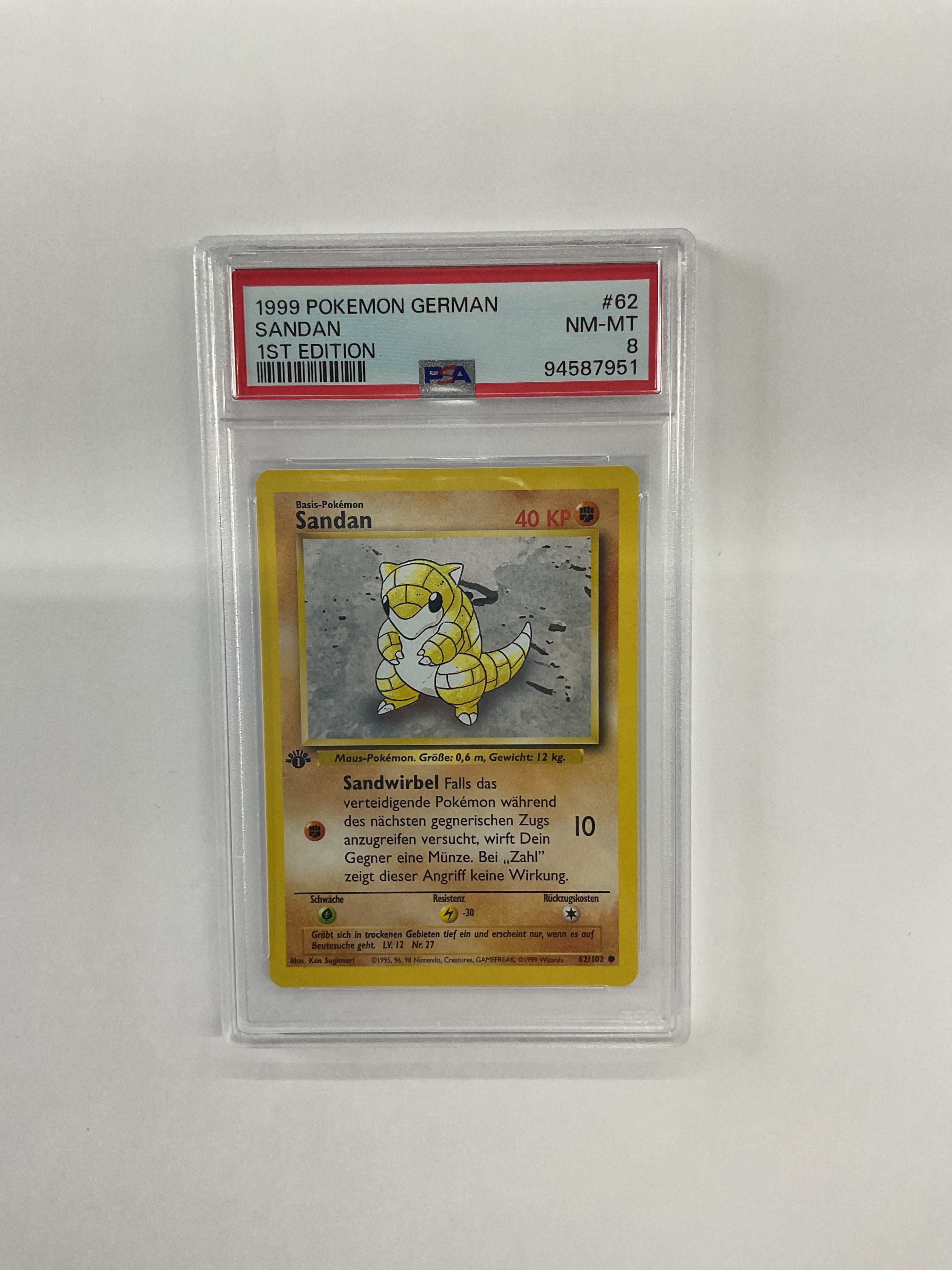 1999 German Pokemon 1st Edition Sandan (Sandshrew) 62 PSA 8