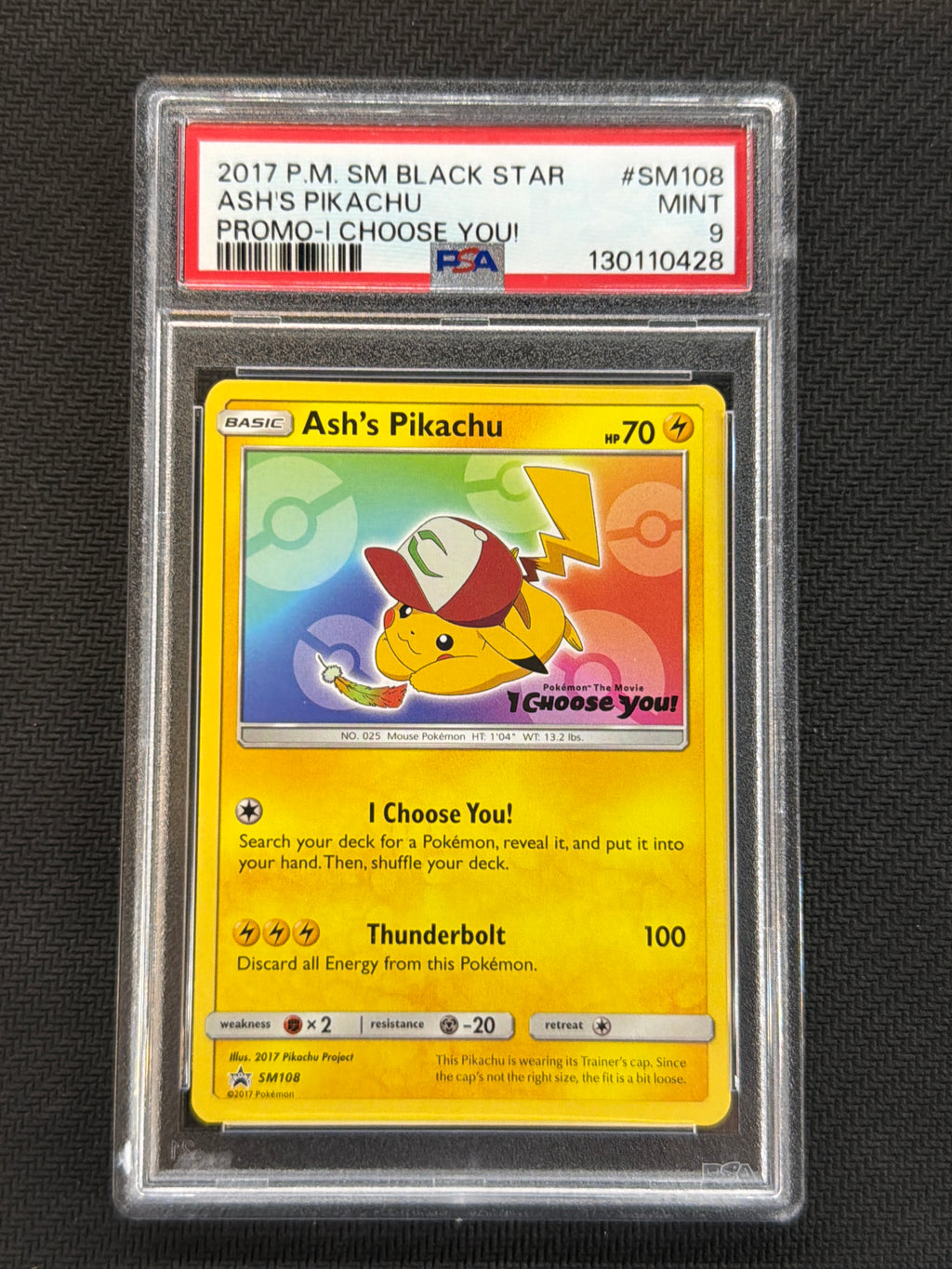2017 Ash's Pikachu SM108 PSA 9