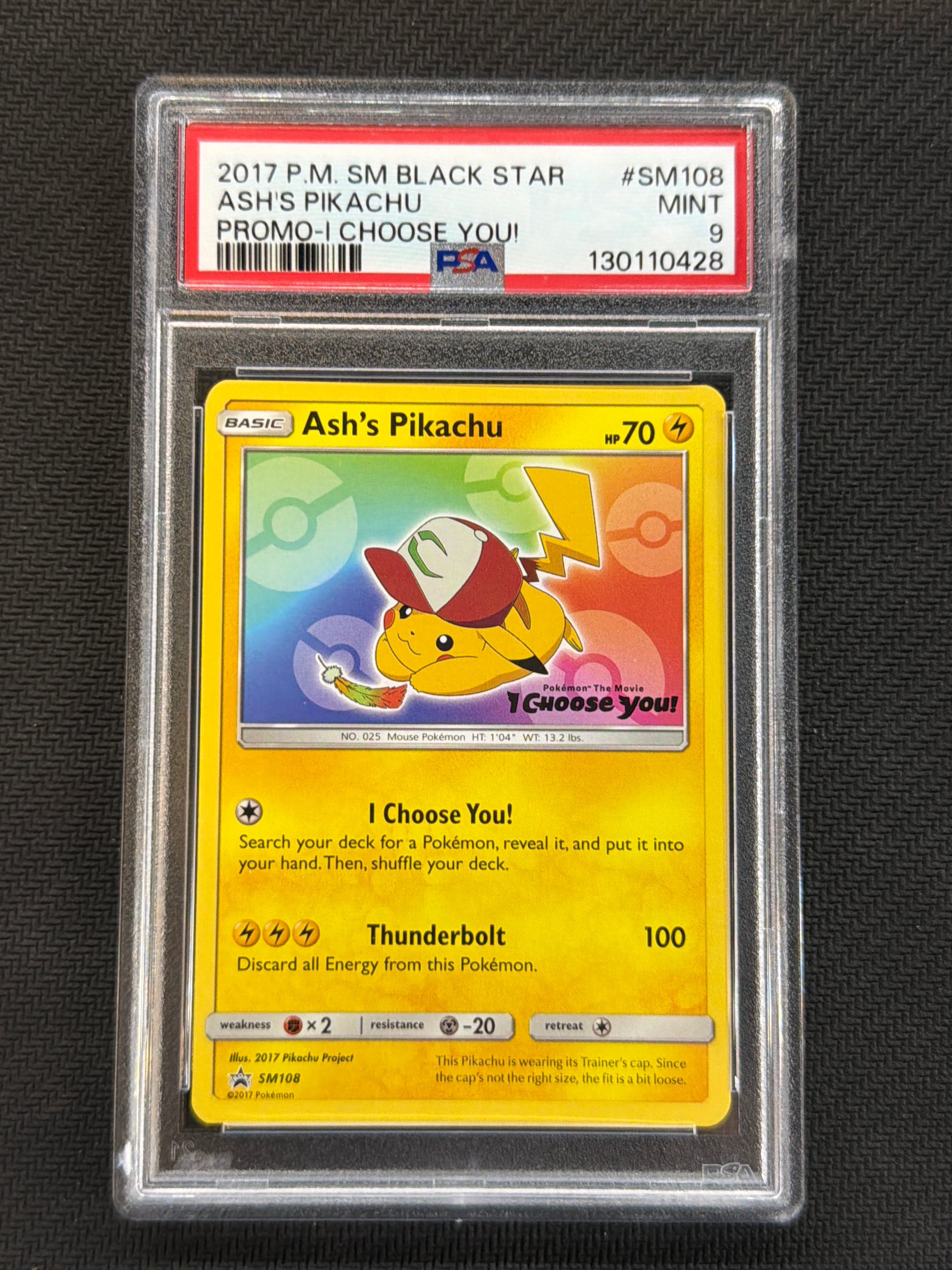 2017 Ash's Pikachu SM108 PSA 9