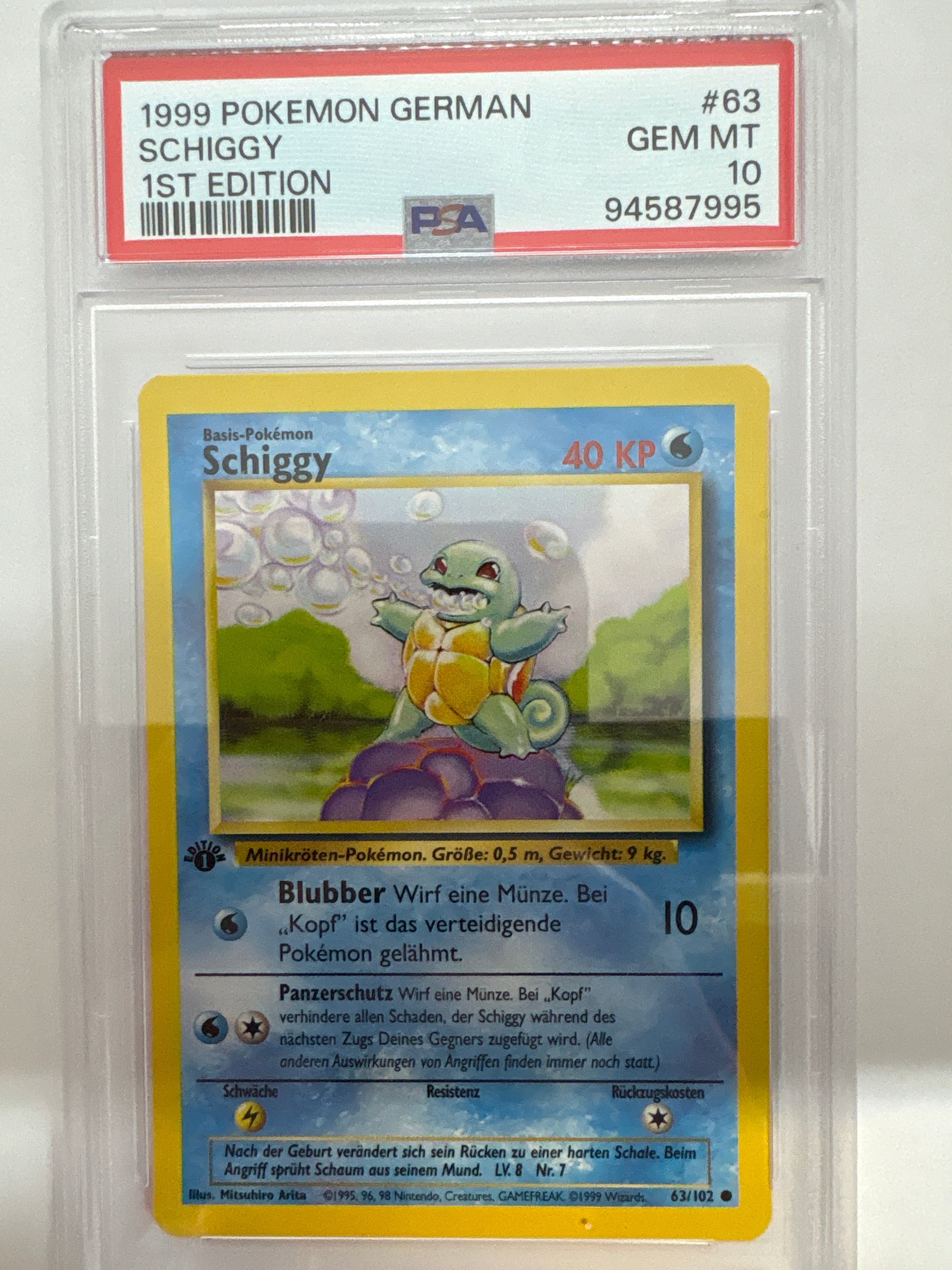 1999 German Pokemon 1st Edition Schiggy (Squirtle) 63 PSA 10