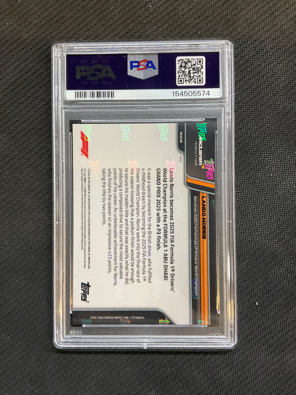 2025 Topps Now F1 Lando Norris #86 PSA 10 World Champion 574