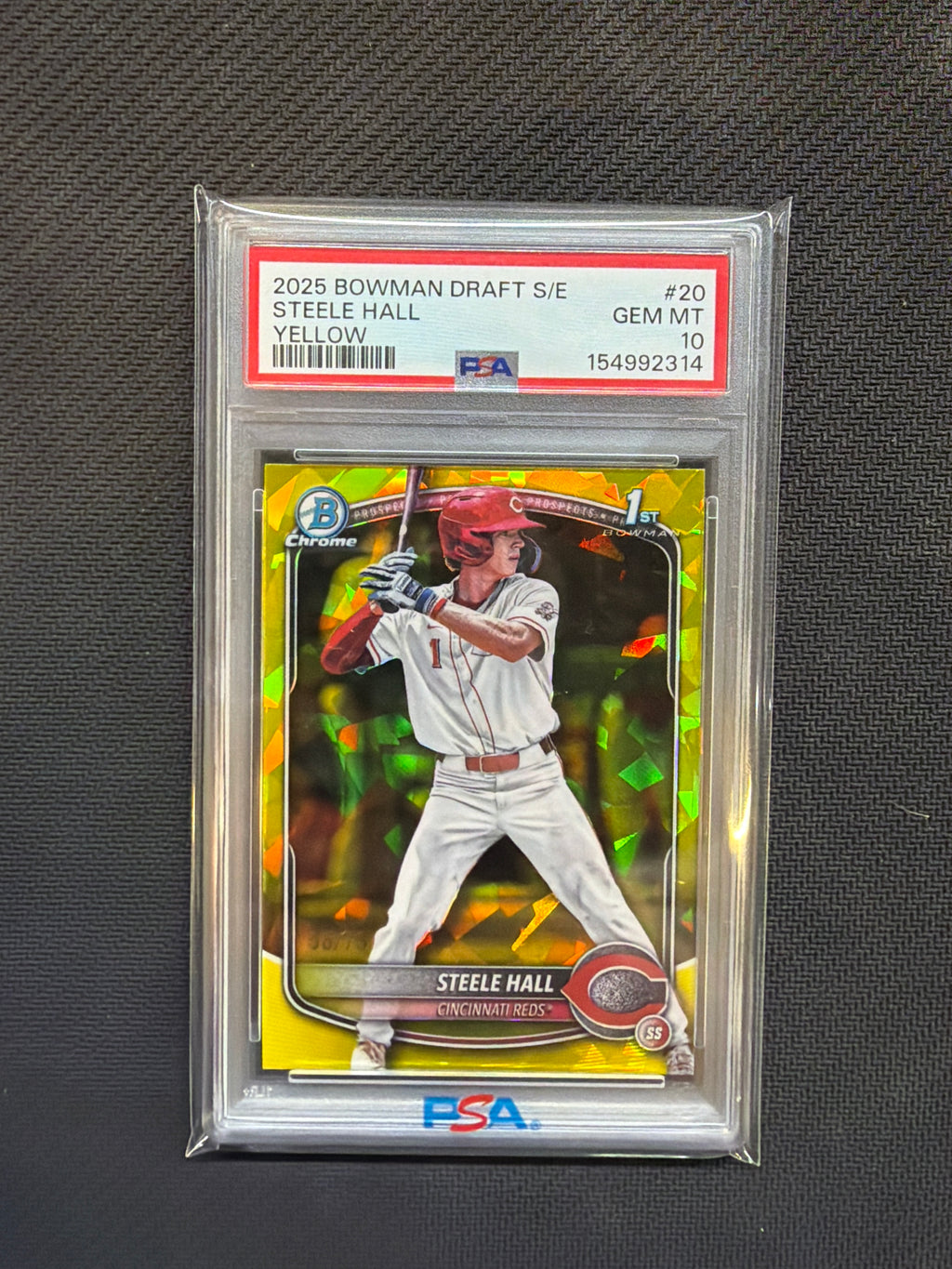 2025 Bowman Draft Sapphire Steele Hall Yellow /75 PSA 10