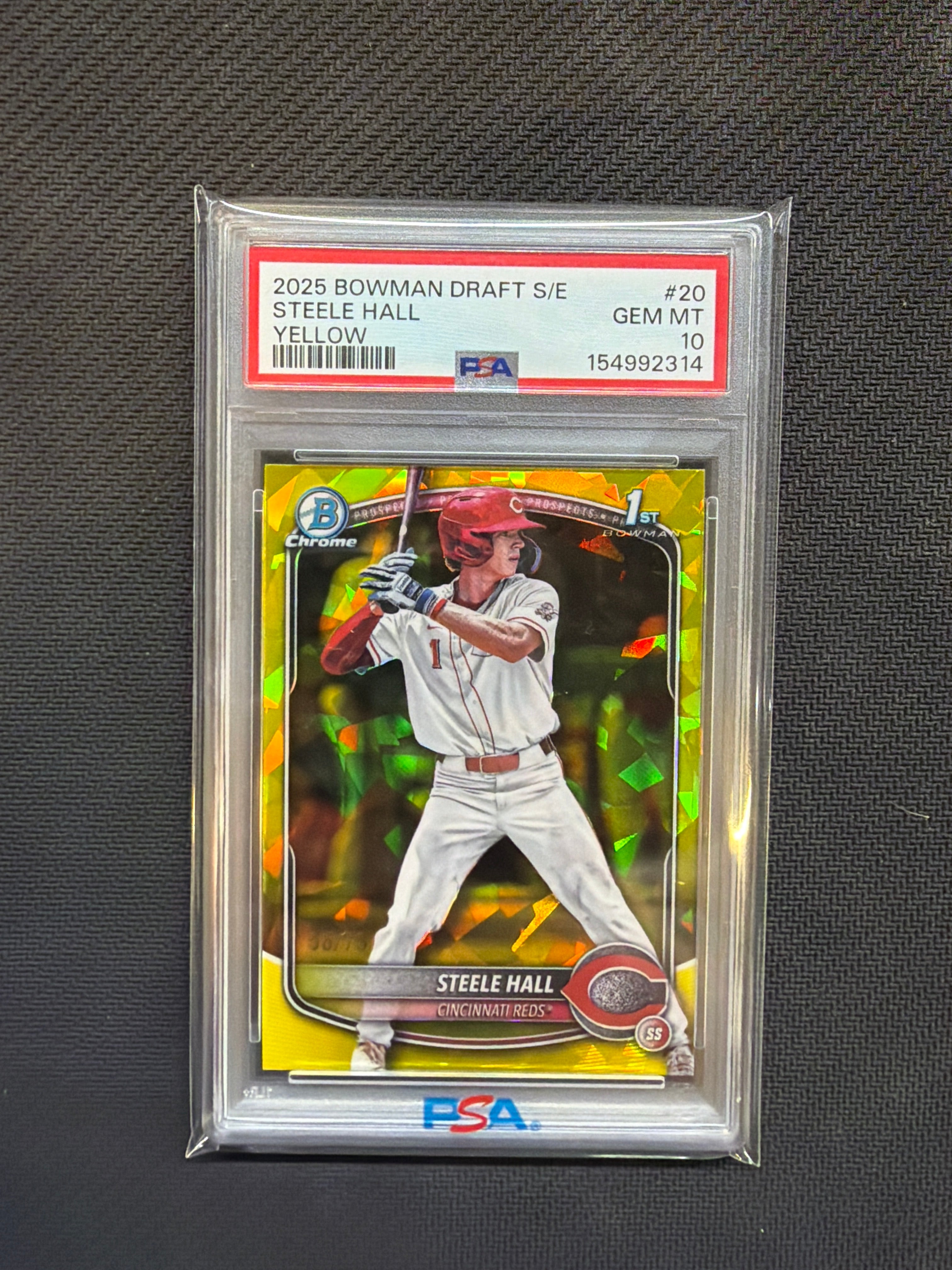 2025 Bowman Draft Sapphire Steele Hall Yellow /75 PSA 10