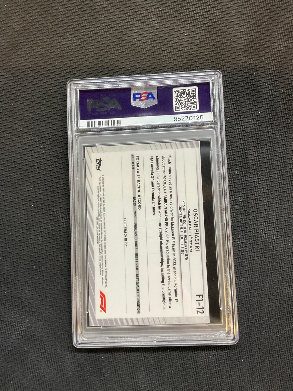 2023 Topps Chrome F1 NSCC Oscar Piastri Gold /50 PSA 10 McLaren