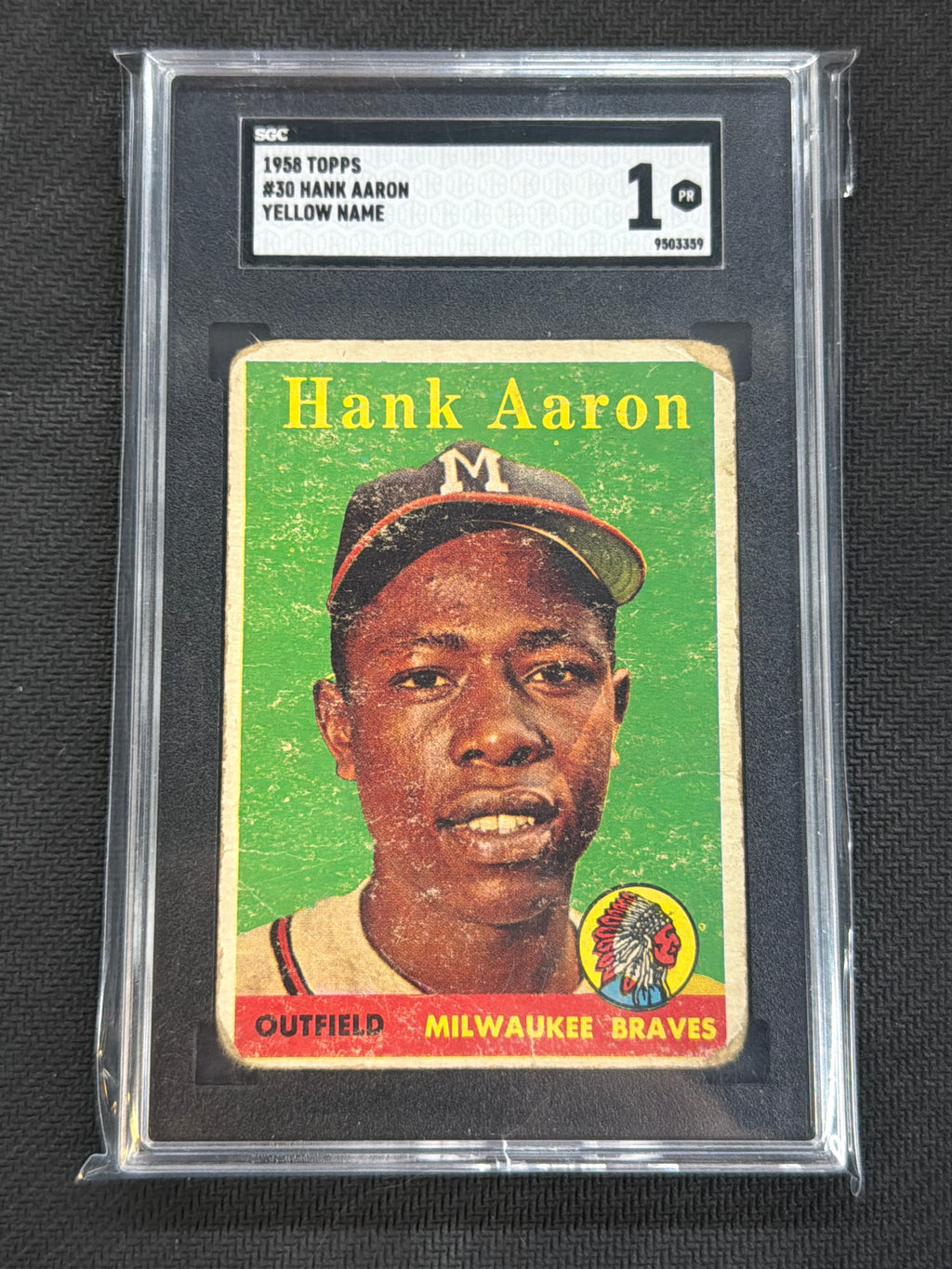 1958 Topps Hank Aaron Yellow Name SGC 1 Braves
