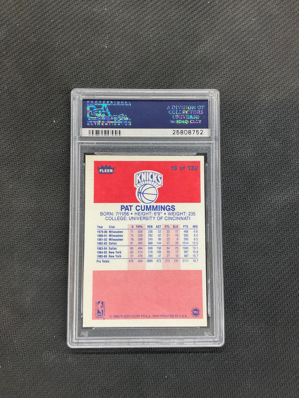1986 Fleer Pat Cummings #19 PSA 8