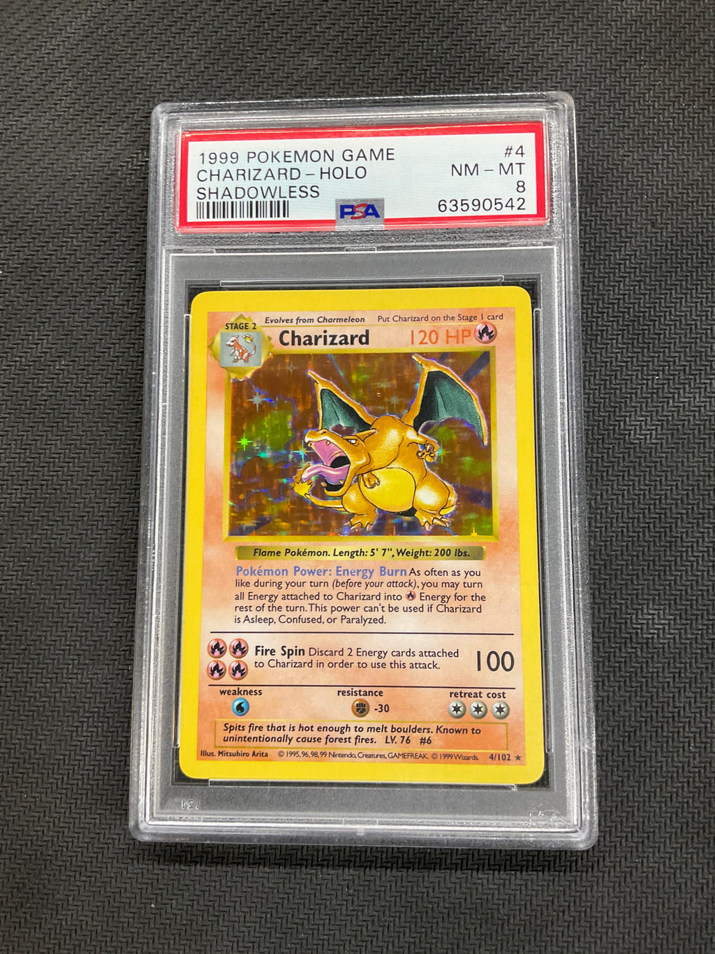 1999 Pokemon Base Set Shadowless Charizard Holo #4 PSA 8