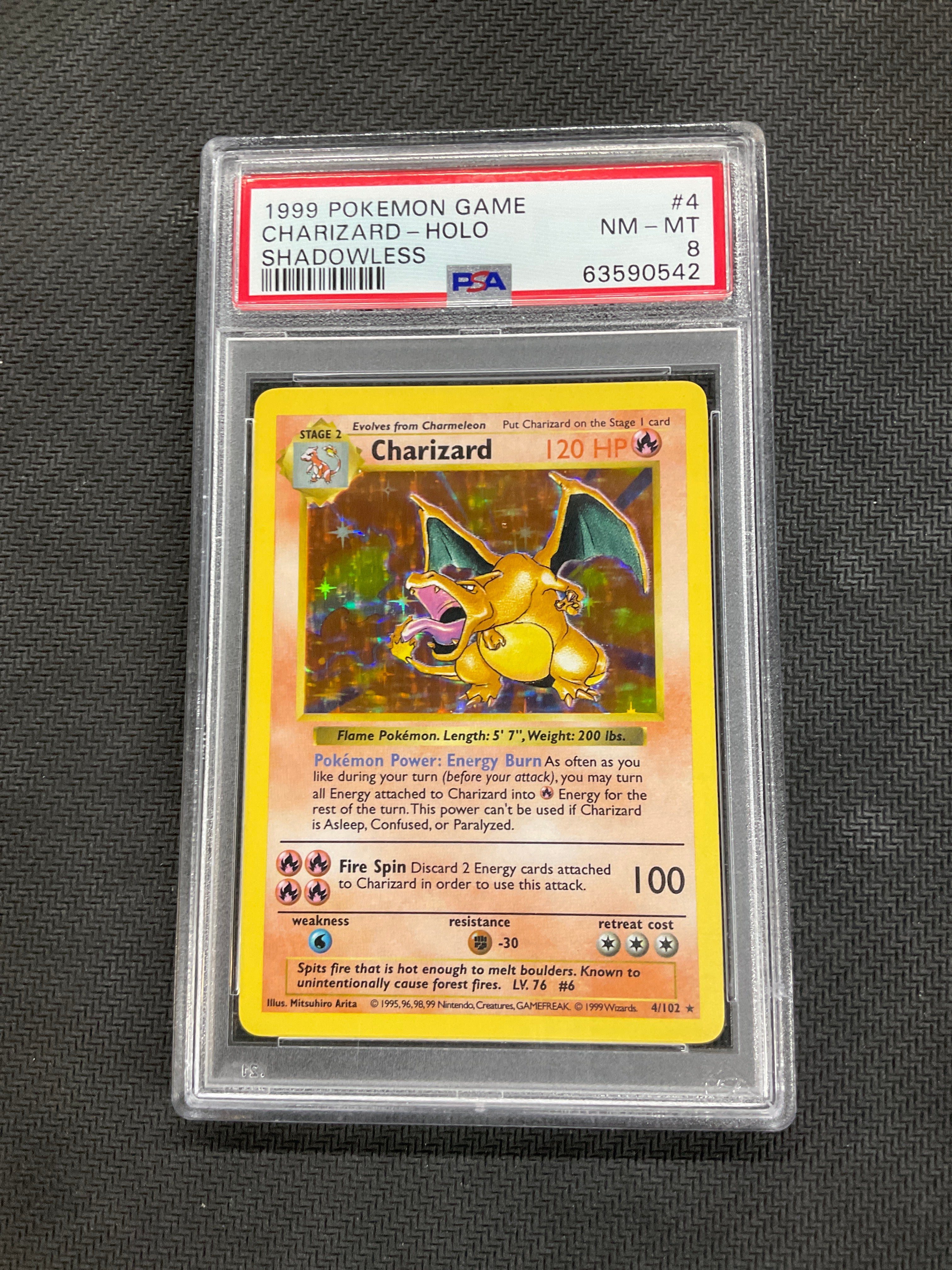 1999 Pokemon Base Set Shadowless Charizard Holo #4 PSA 8