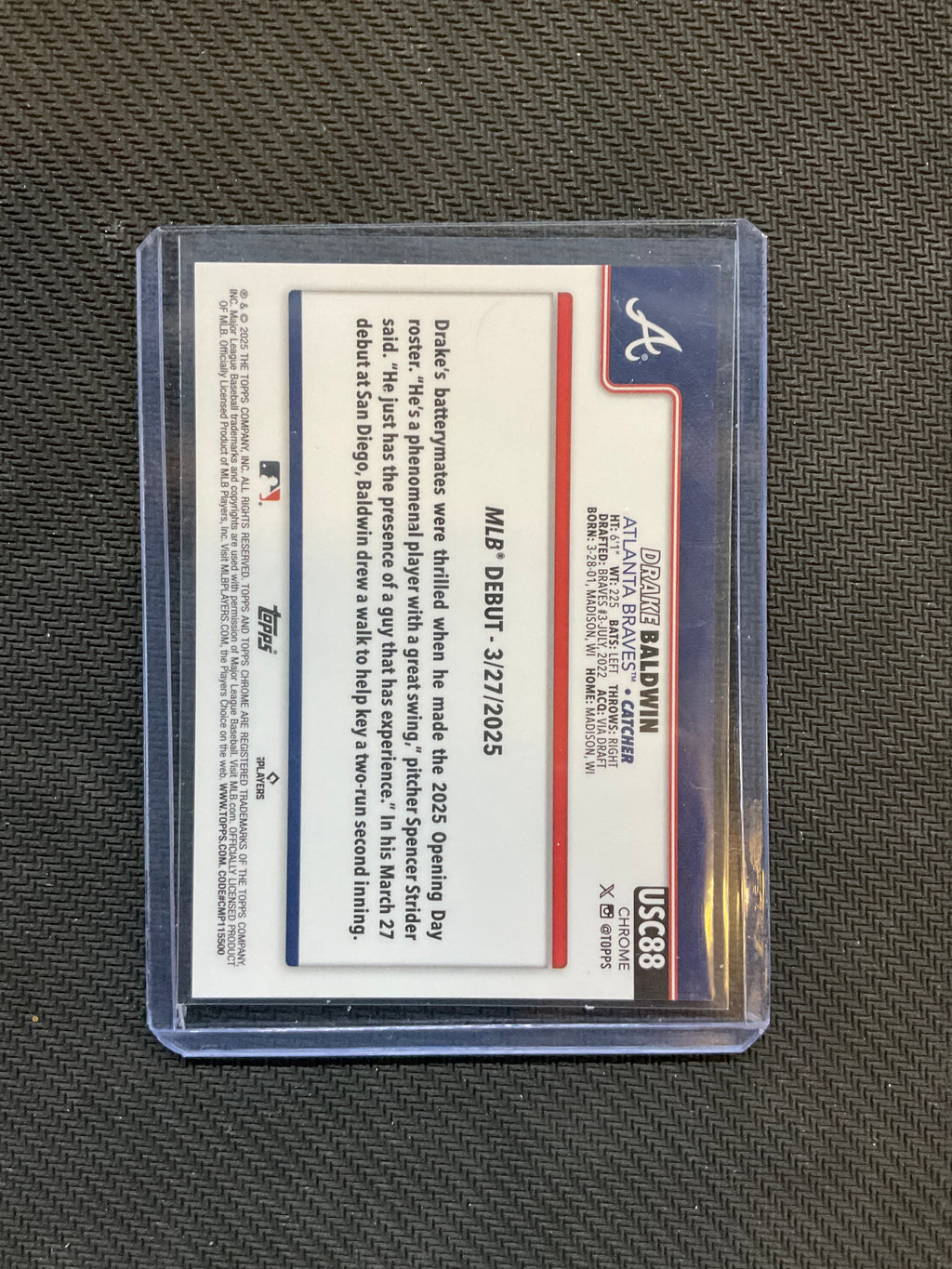 2025 Topps Chrome Update Drake Baldwin Orange /25 Rookie Braves