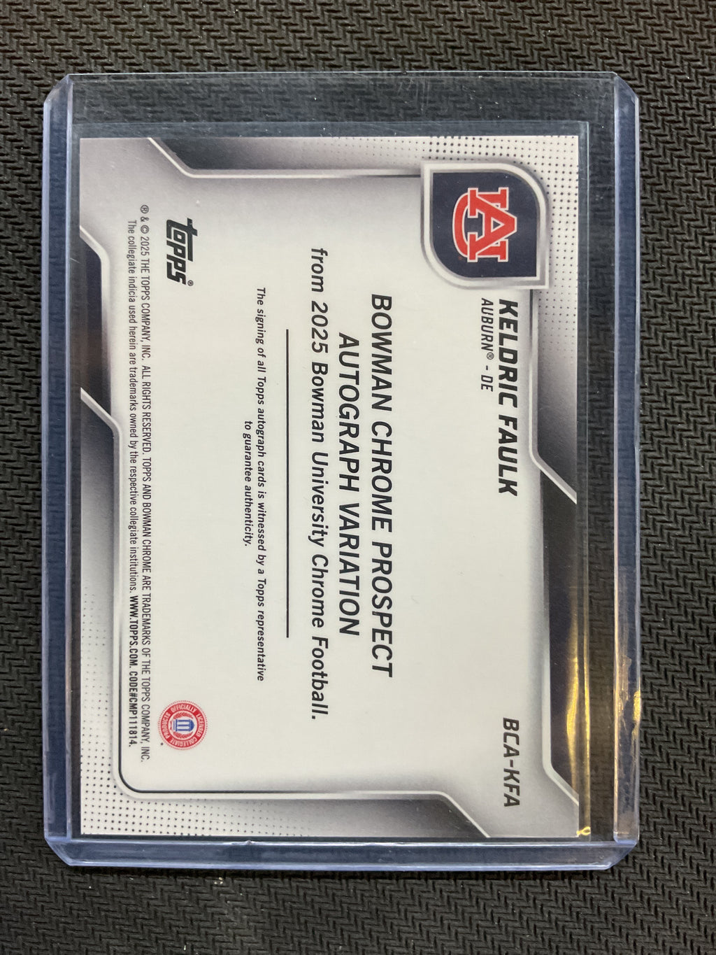 2025 Bowman Chrome U Keldric Faulk 1st Bowman Auto Stealth Refractor Auburn