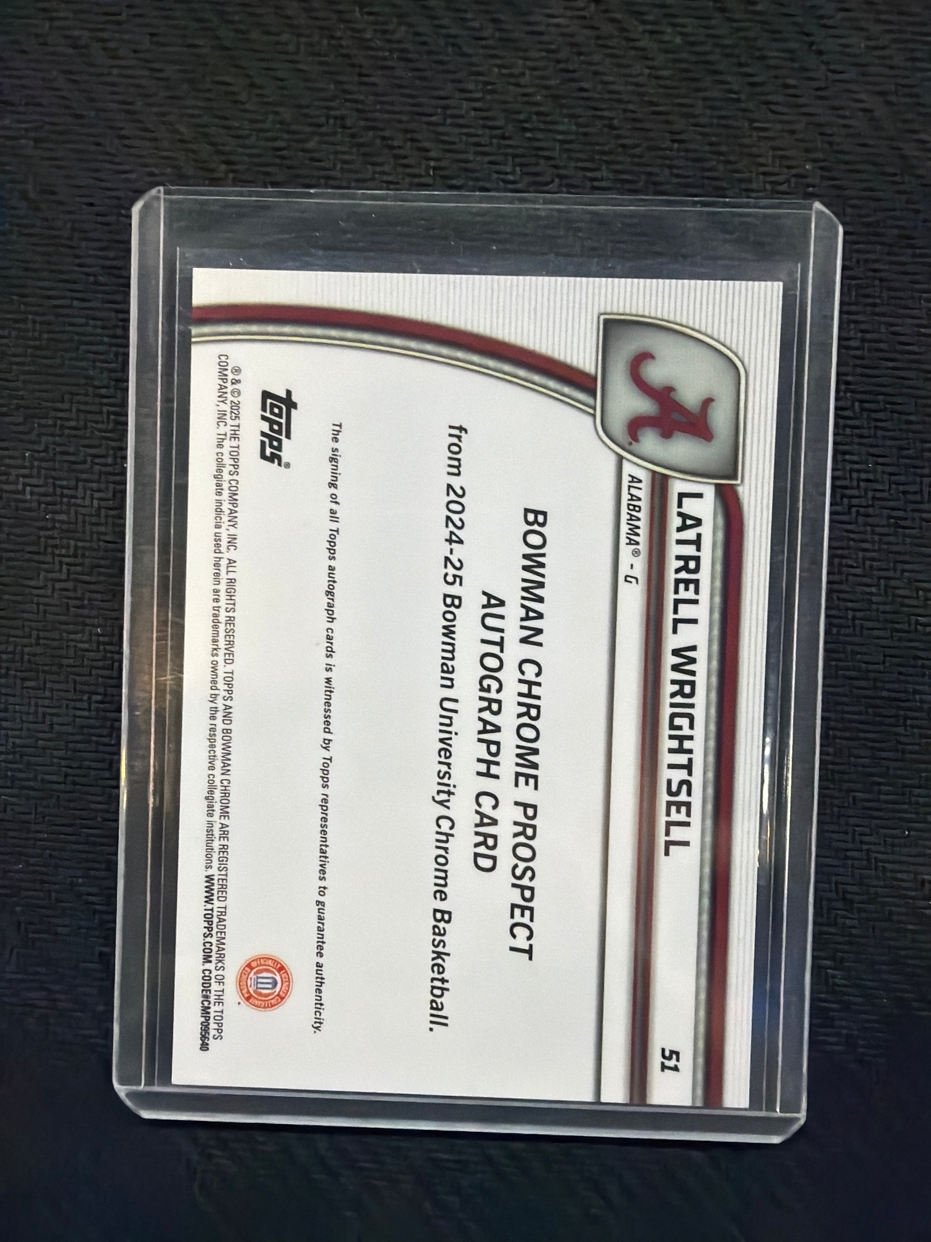 2024-25 Bowman U Latrell Wrightsell Blue Auto /100 Alabama