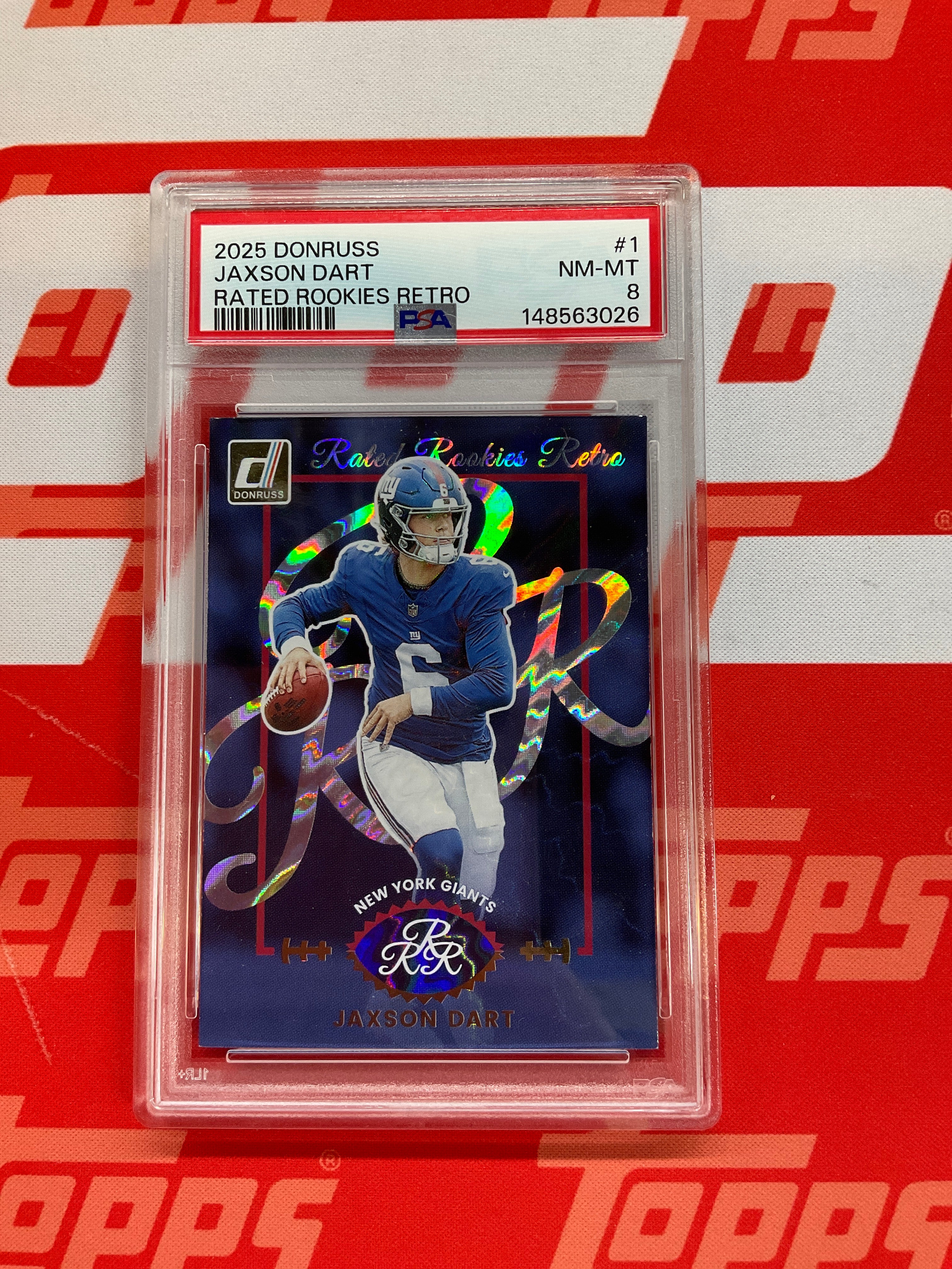2025 Donruss Jaxson Dart Rated Rookies Retro PSA 8 Giants 026