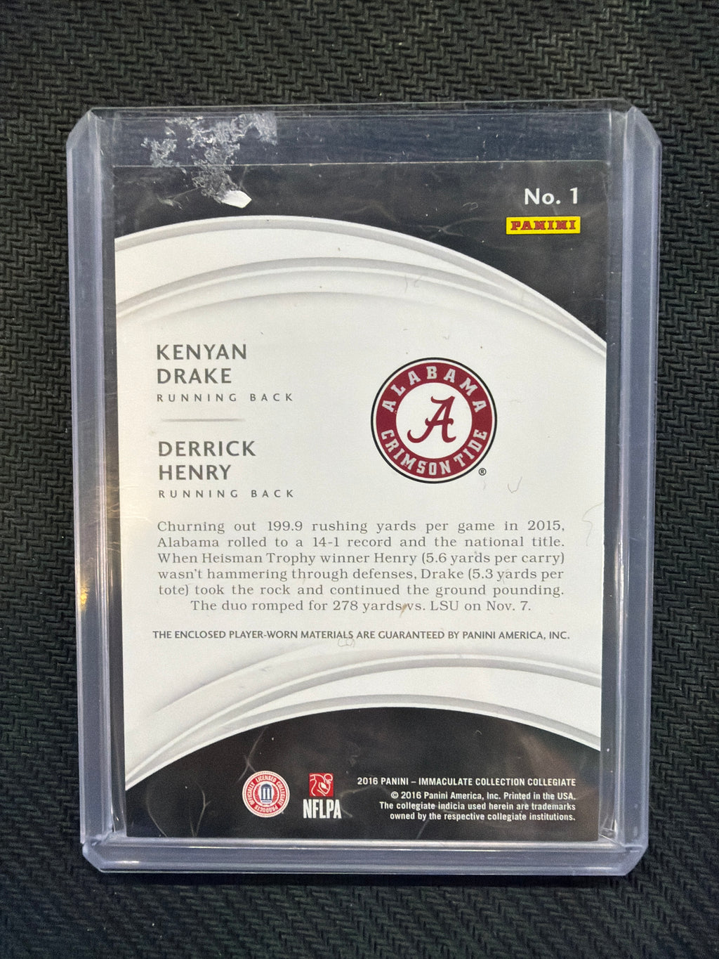 2016 Panini Immaculate Kenyan Drake Derrick Henry Dual Patch /99 Alabama