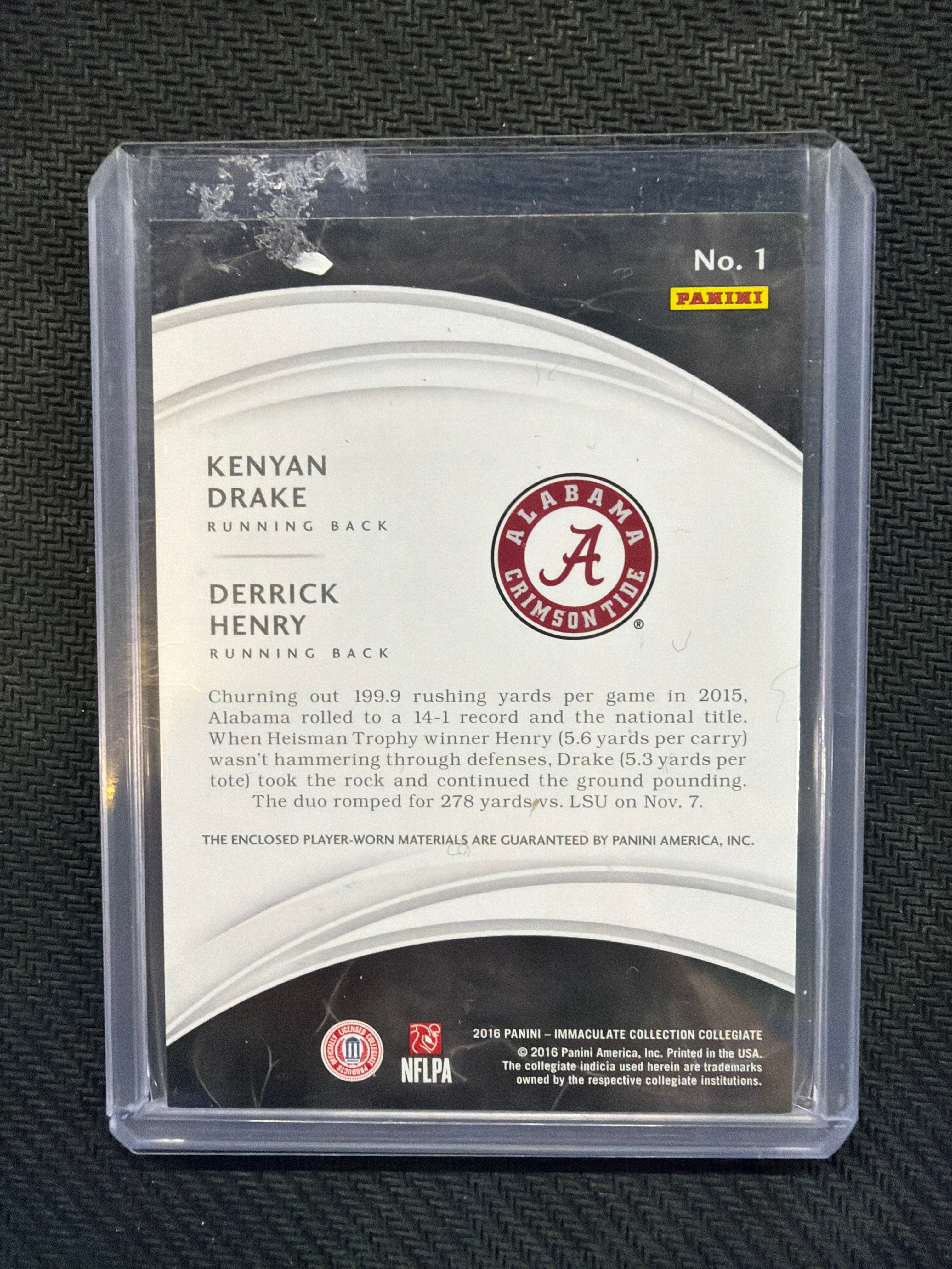 2016 Panini Immaculate Kenyan Drake Derrick Henry Dual Patch /99 Alabama